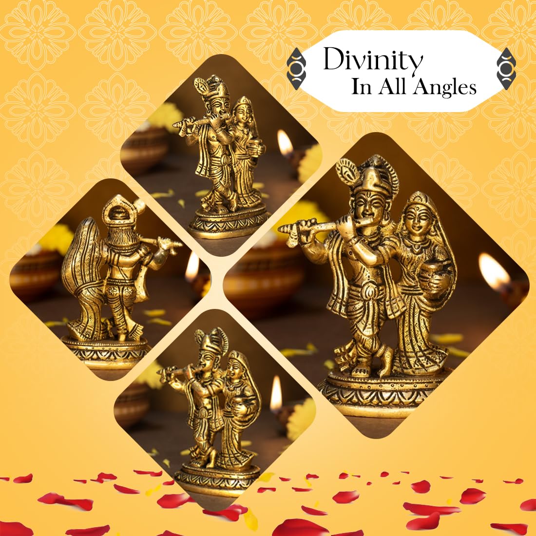 Brass Radha Krishna Murti - Traditional Hindu Idol for Home Decor | 12.8 cm | Polished Gold Finish