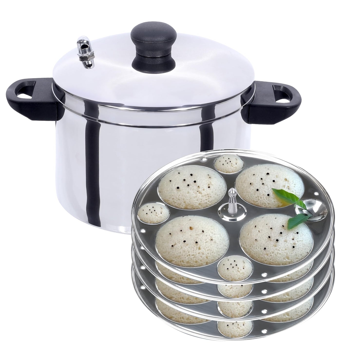 USHA SHRIRAM Stainless Steel Idli Cooker | Induction & Gas Friendly | Idly Maker with Stand | Steel Steamer For Cooking (Steamer + Idli Stand Combo (4 Plate))