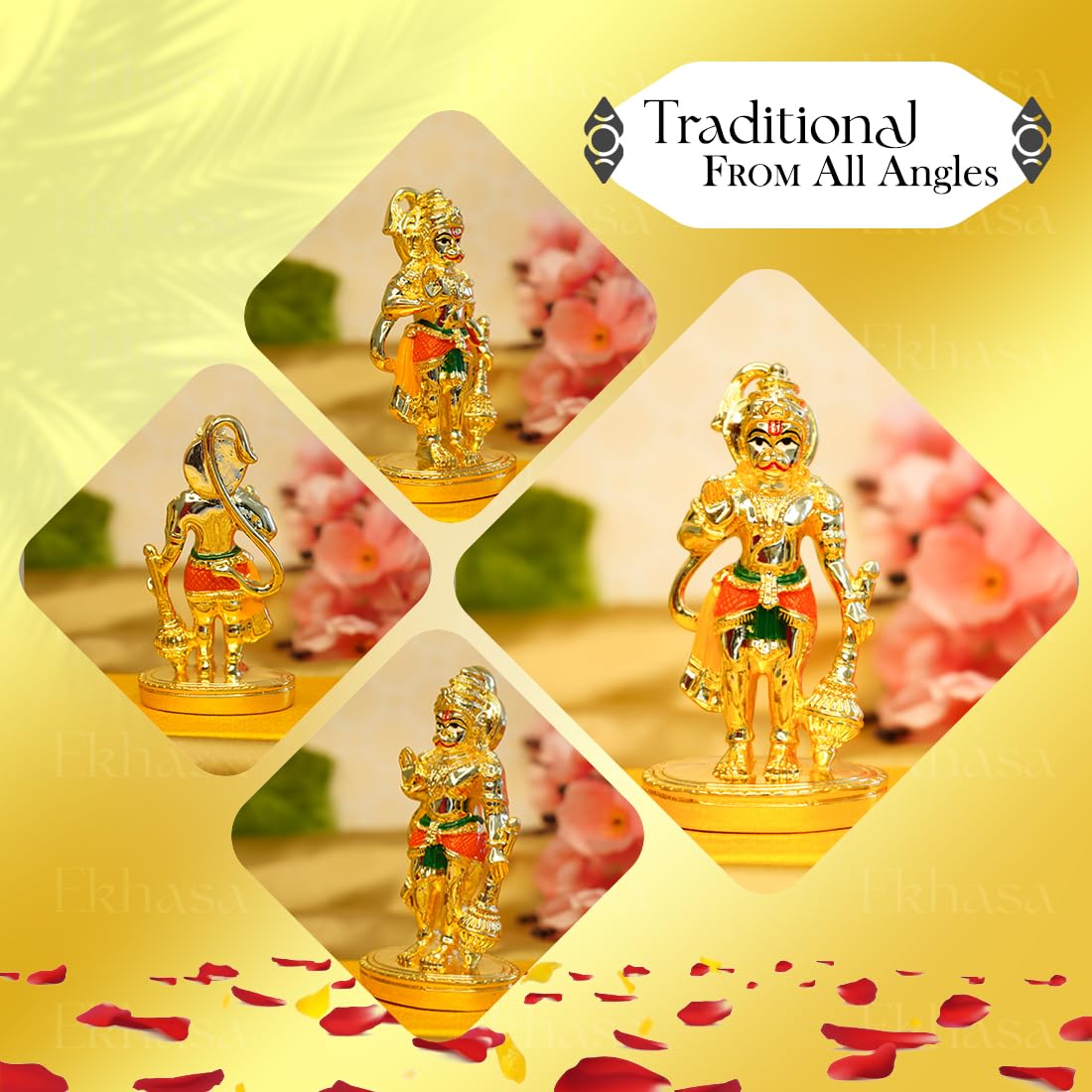 Resin Hanuman Ji Murti - Traditional Gold Finish for Home Puja | 10 cm | Decorative Idol for Desk & Car