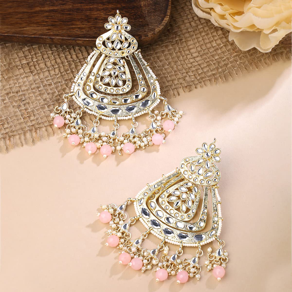 Yellow Chimes Kundan chandbali earrings - Traditional wear