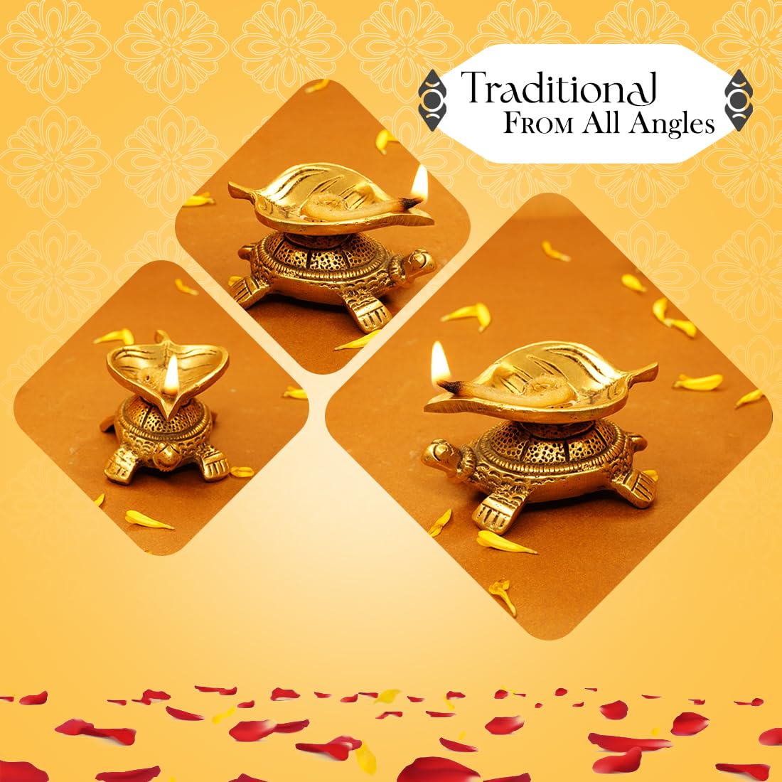 Ekhasa 100% Pure Brass Tortoise Diya for Puja | Diyas for Home Decoration | Pital Deepam for Pooja | Brass Oil Lamps for Pooja | Agal Vilakku for Pooja | Puja Diya for Home Mandir | Deepak Kundulu