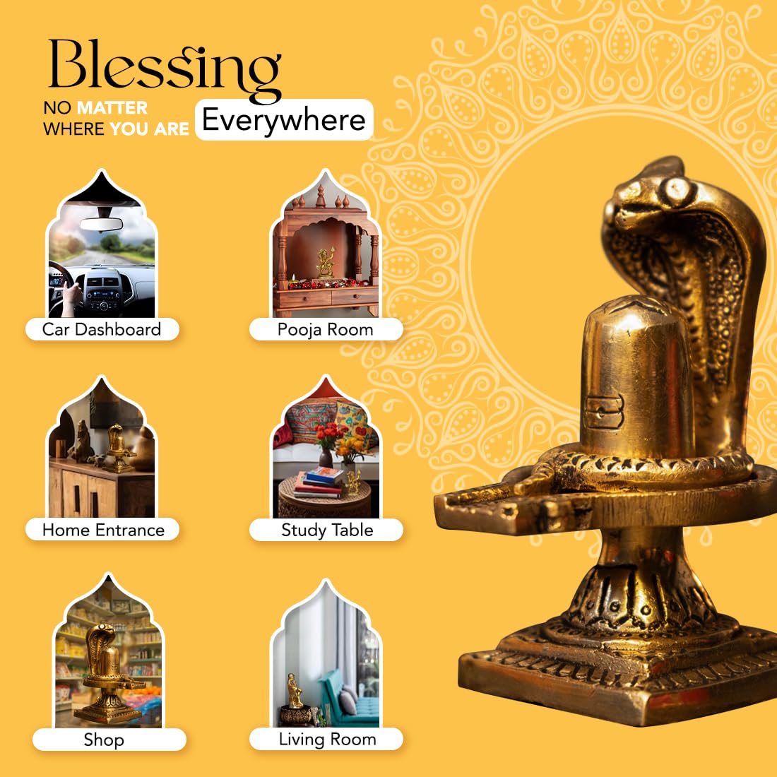 100% Pure Brass Shivling for Home Puja | Traditional Religious Idol | 8 cm | Polished Gold Finish