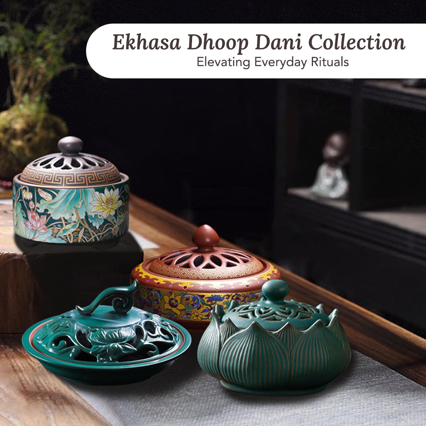 Ekhasa Ceramic Dhoop Dani Loban Burner Holder Stand for Home | Dhup Kapoor Dani for Puja | Sambrani Dhoop Holder | Dhuni Burner Samrani Dhoop Batti Stand for Pooja | Dhup Stand Incense Oud Burner