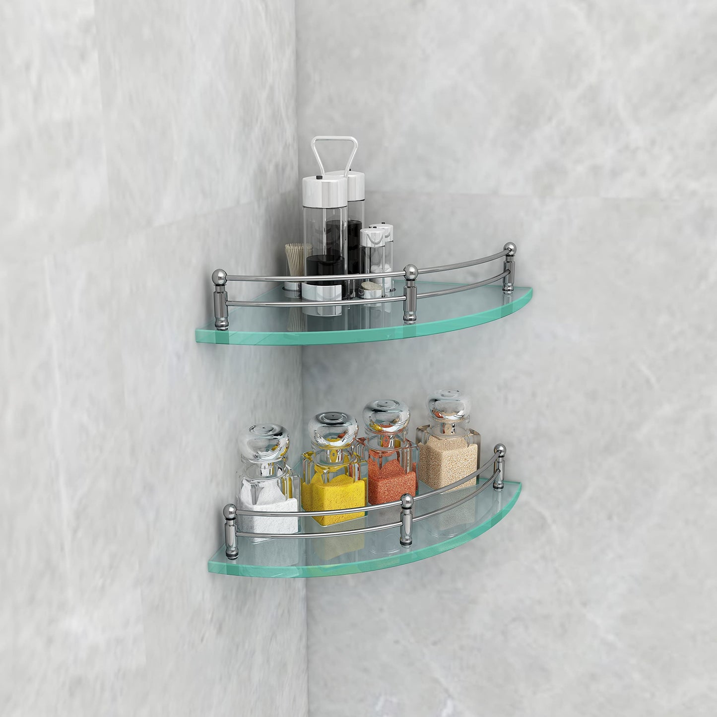 Plantex Glass Corner Shelf for Bathroom/Transparent Bathroom Shelf for Wall Glass/Bathroom Corner Organizer (9x9 inch) - Pack of 3