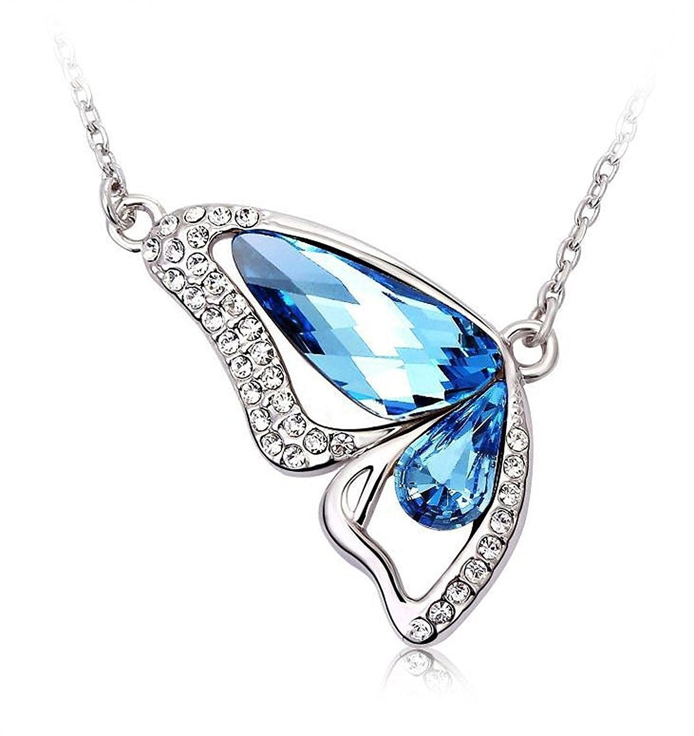 Yellow Chimes Blue Butterfly Pendant - Valentine's Day gift