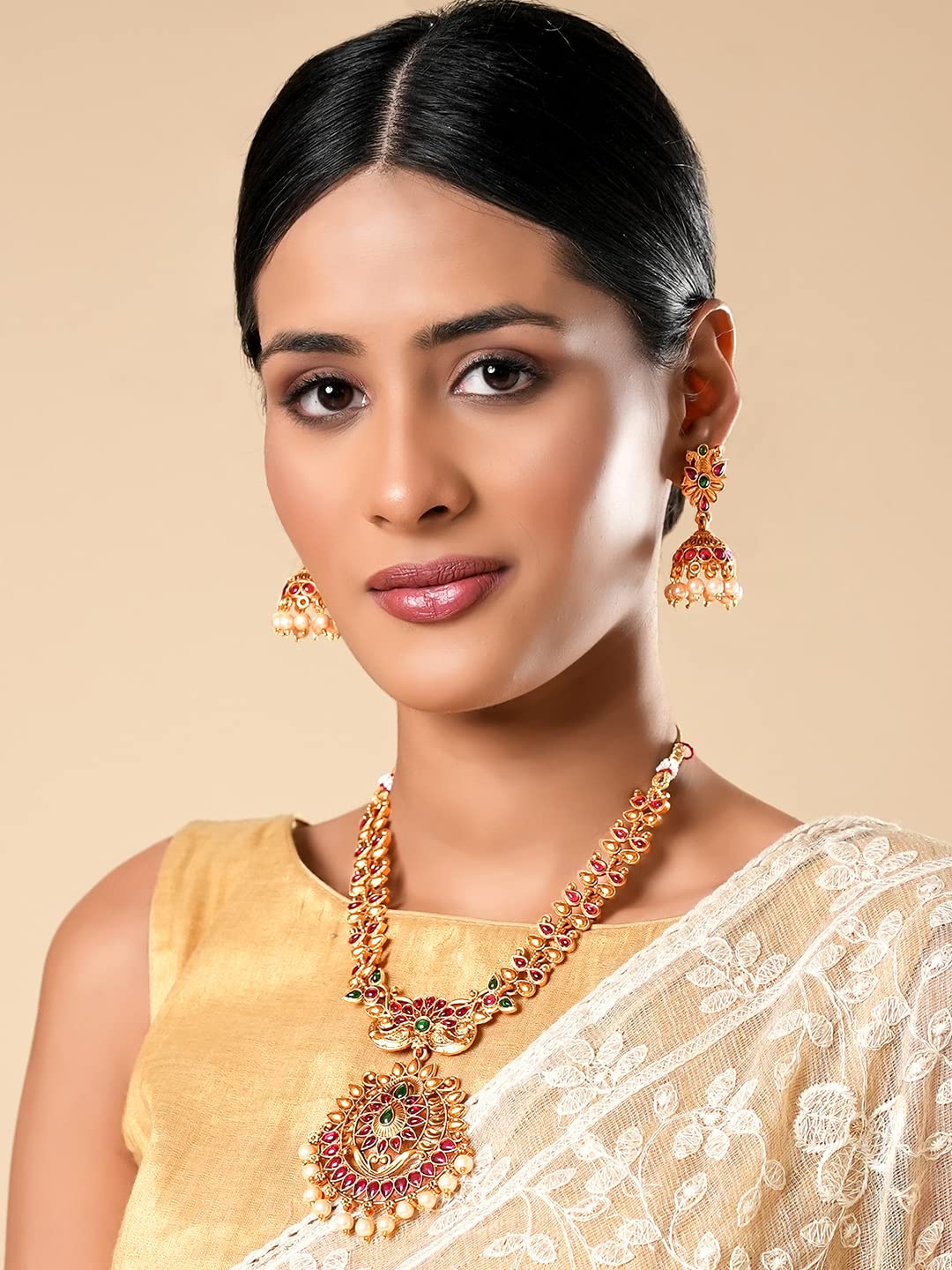 Yellow Chimes Meenakari Necklace Set - Elegant Evening Wear