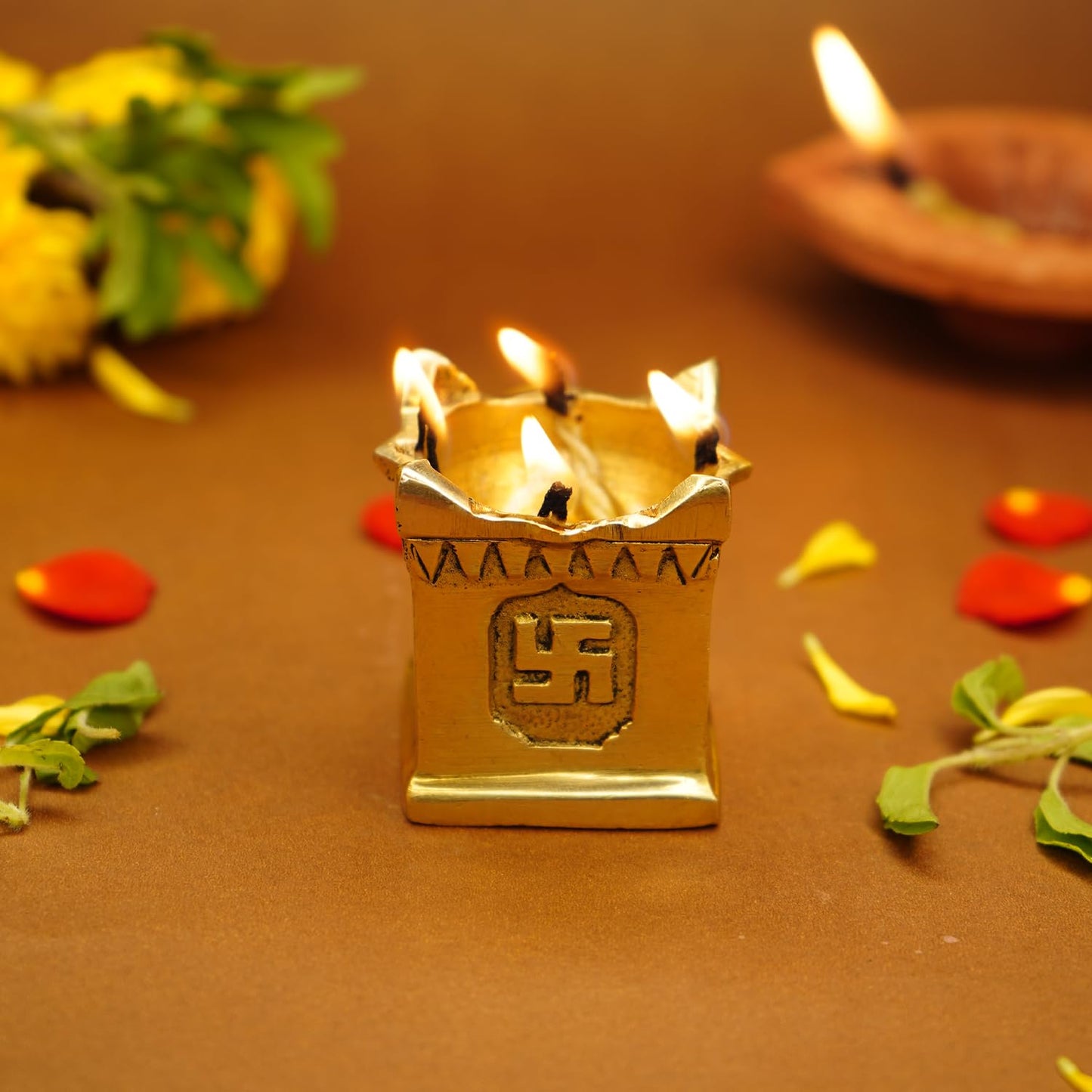 Ekhasa 100% Pure Brass Tulsi Diya for Puja | Diyas for Home Decoration | Pital Deepam for Pooja | Brass Oil Lamps for Pooja | Agal Vilakku for Pooja | Puja Diya for Home Mandir | Deepak Kundulu Samai