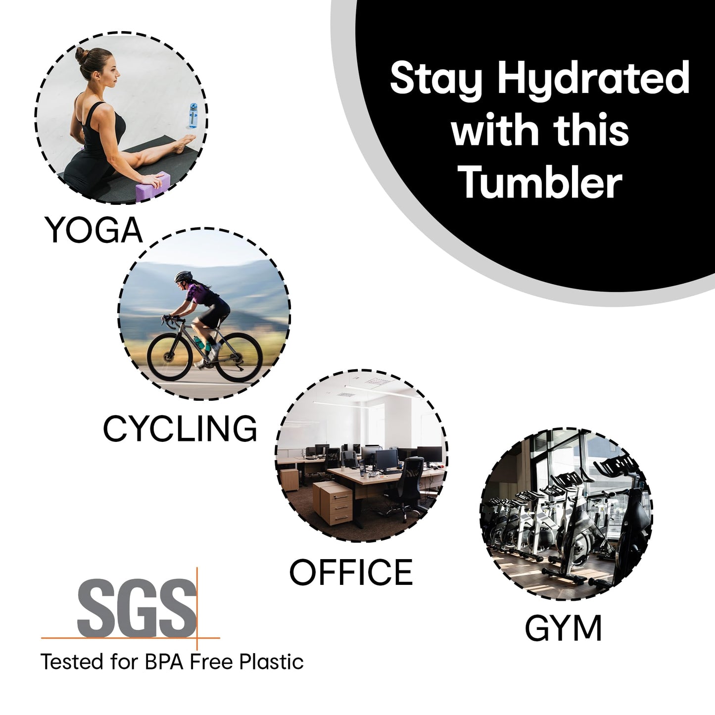 Combo: On The Go Tumbler Set - Double Wall, Vacuum, Airtight | Steel Straw, Cleaning Brush, Lid | 600 ml | Black