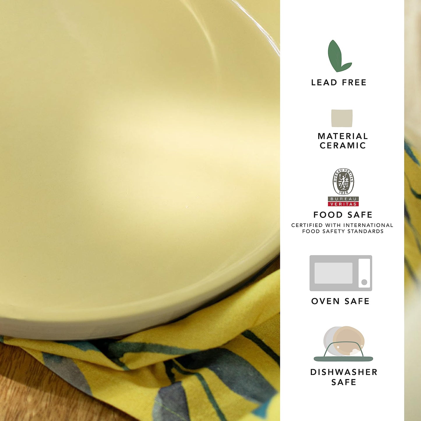 Round Ceramic Baking Dish - Oven & Microwave Safe | Ideal for Baking & Serving | 950ml | Yellow Color