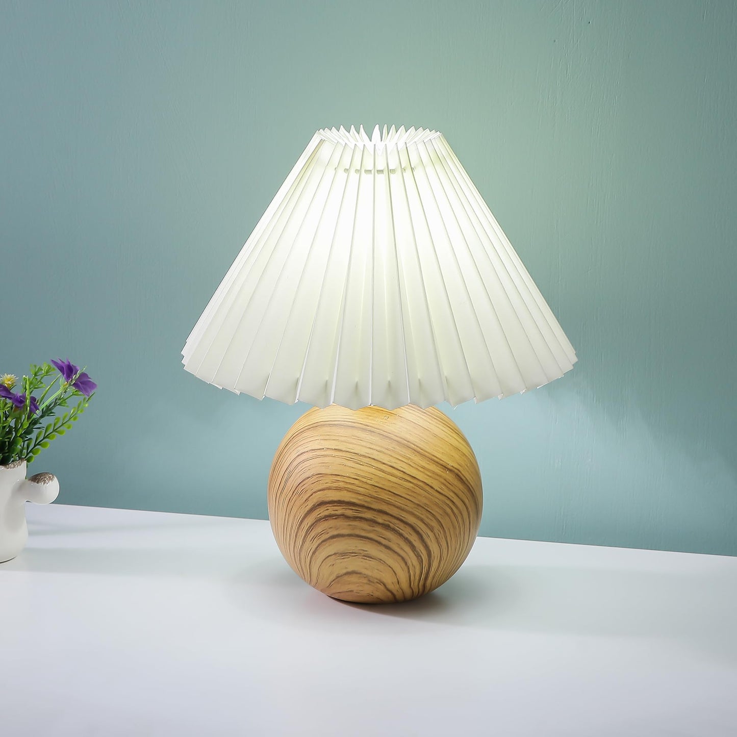 Combo: Table Lamp with Ceramic Base & Fabric Shade | Aesthetic Home Decor | 28 CM | Natural Wood