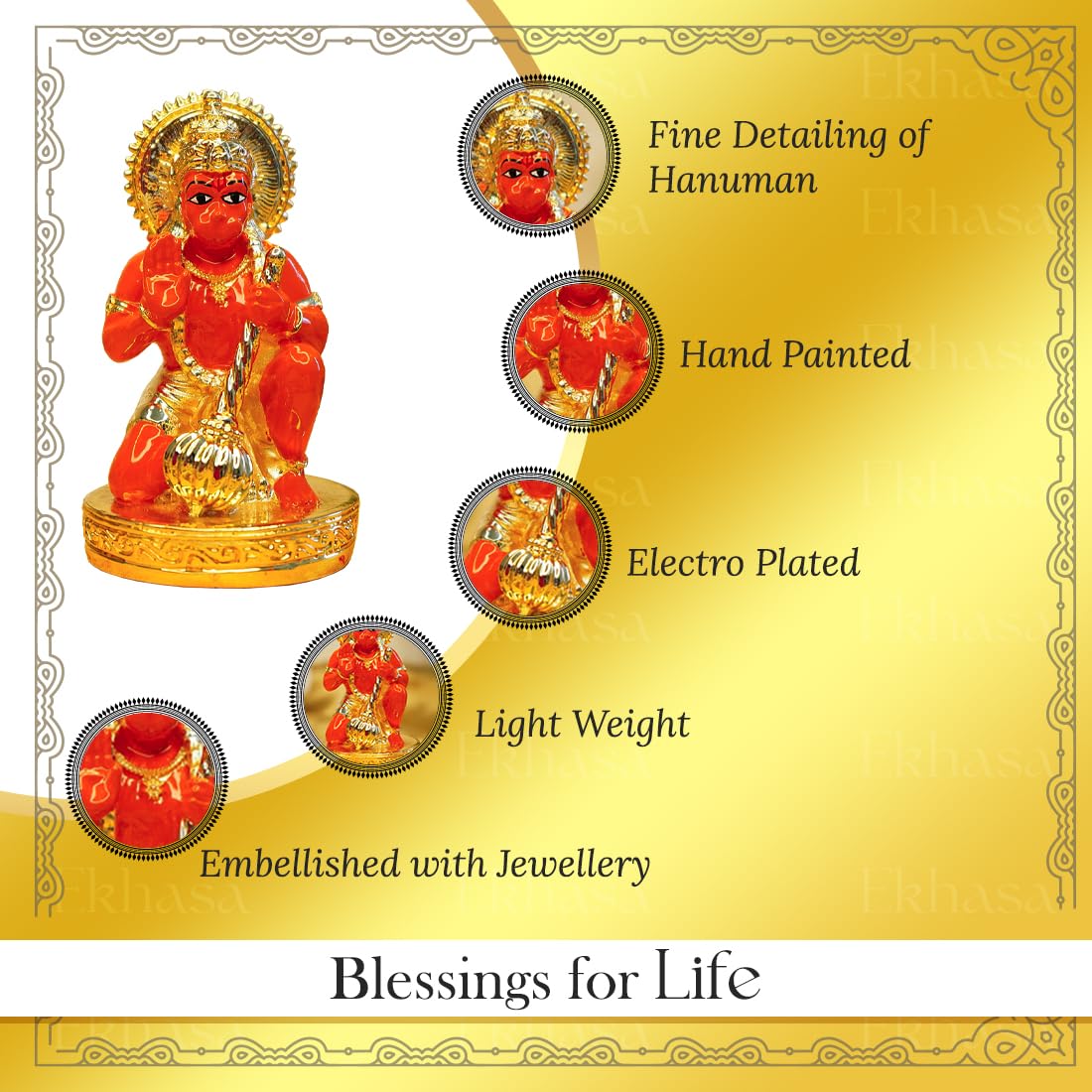 Hanuman Ji Murti - Traditional Resin Idol for Home Puja & Office Desk | 7.5 cm | Orange | Decorative