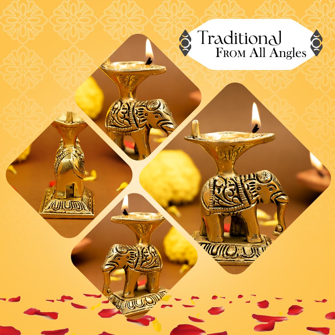 Ekhasa 100% Pure Brass Elephant Diya for Puja | Diyas for Home Decoration | Pital Deepam for Pooja | Brass Oil Lamps for Pooja | Agal Vilakku for Pooja | Puja Diya for Home Mandir | Deepak Kundulu