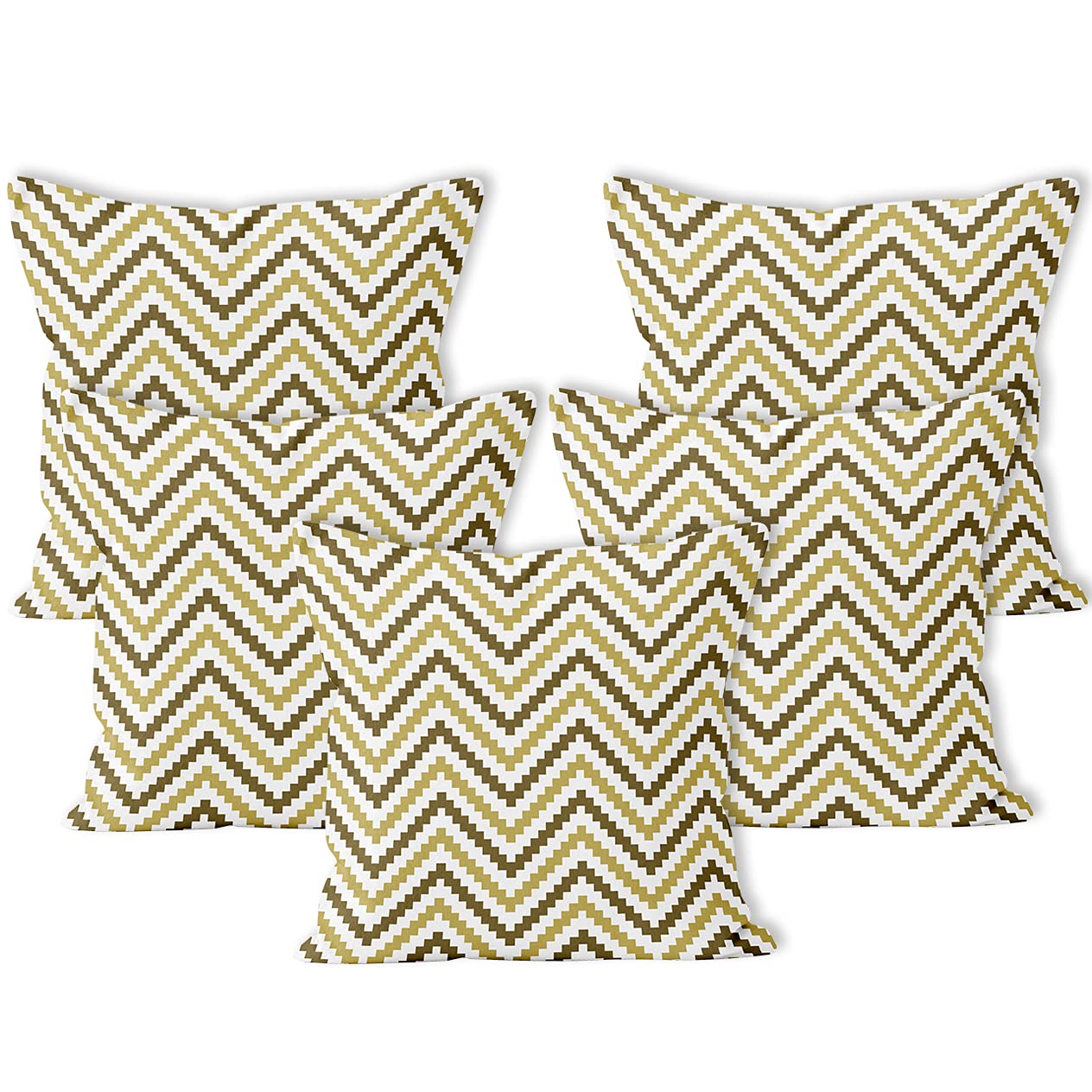 Encasa Homes Decorative Cushion Covers - Set of 5 Pcs, 30x30 cm (12"x12") - Printed Polyester, Light Weight, Soft, Pillow Case for Bedroom, Living Room, House & Hotel - Chevron