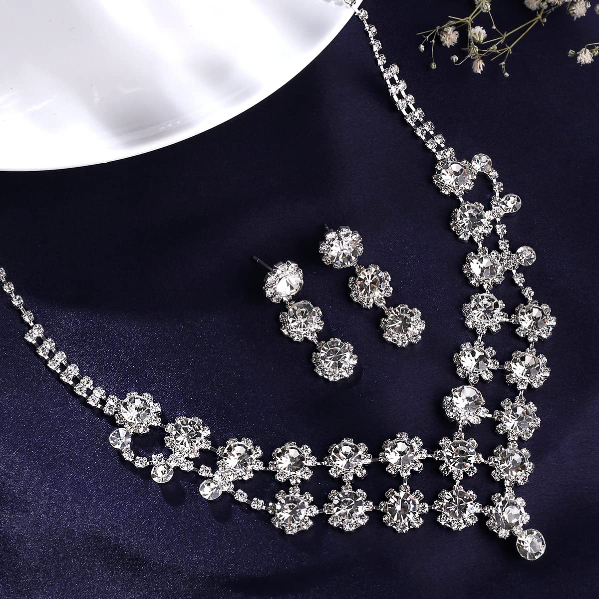 Yellow Chimes Floral Crystal Necklace Set - Office Wear
