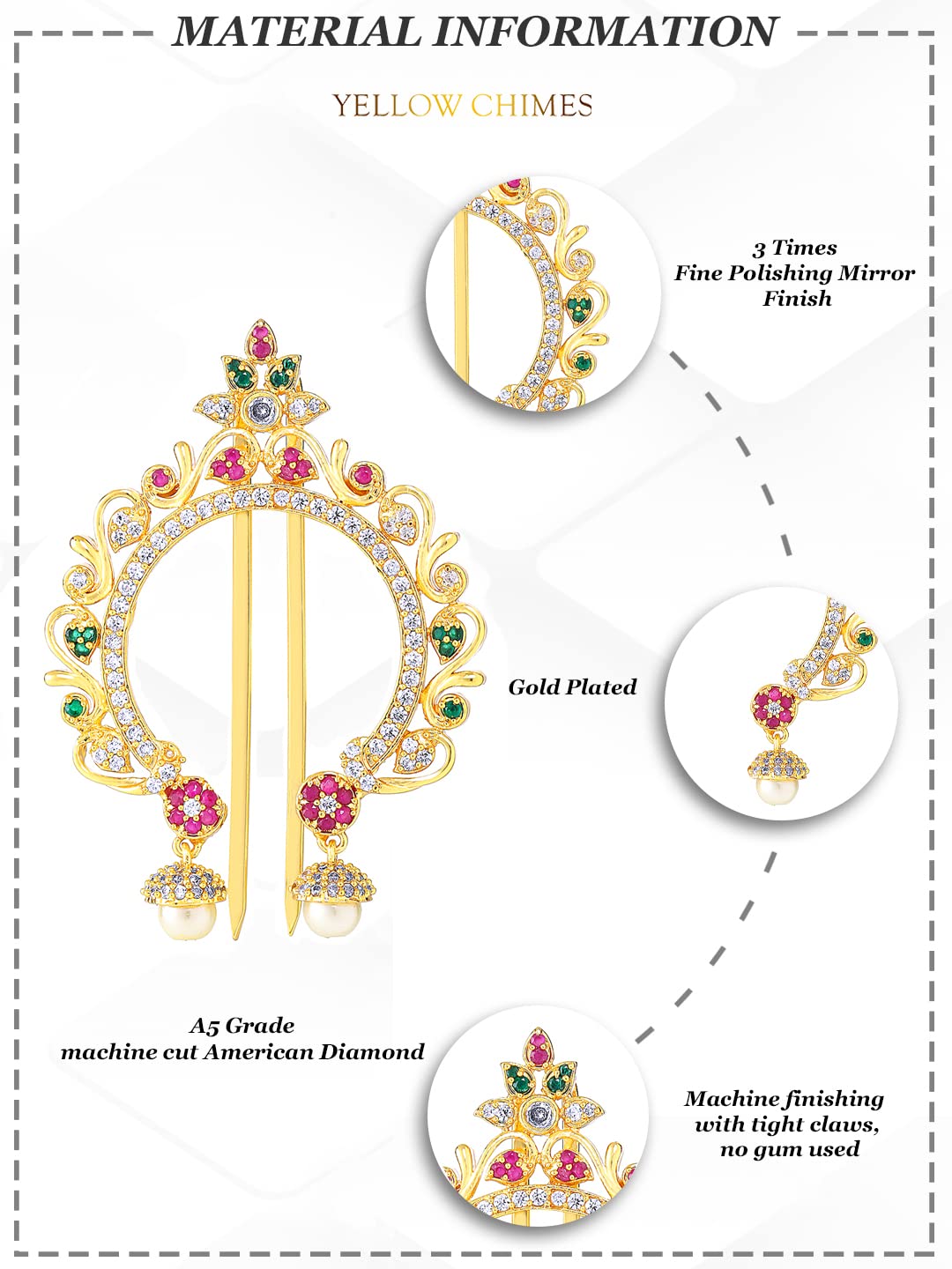 Yellow Chimes AD Stone Hair Pin - Girls Hair Accessories
