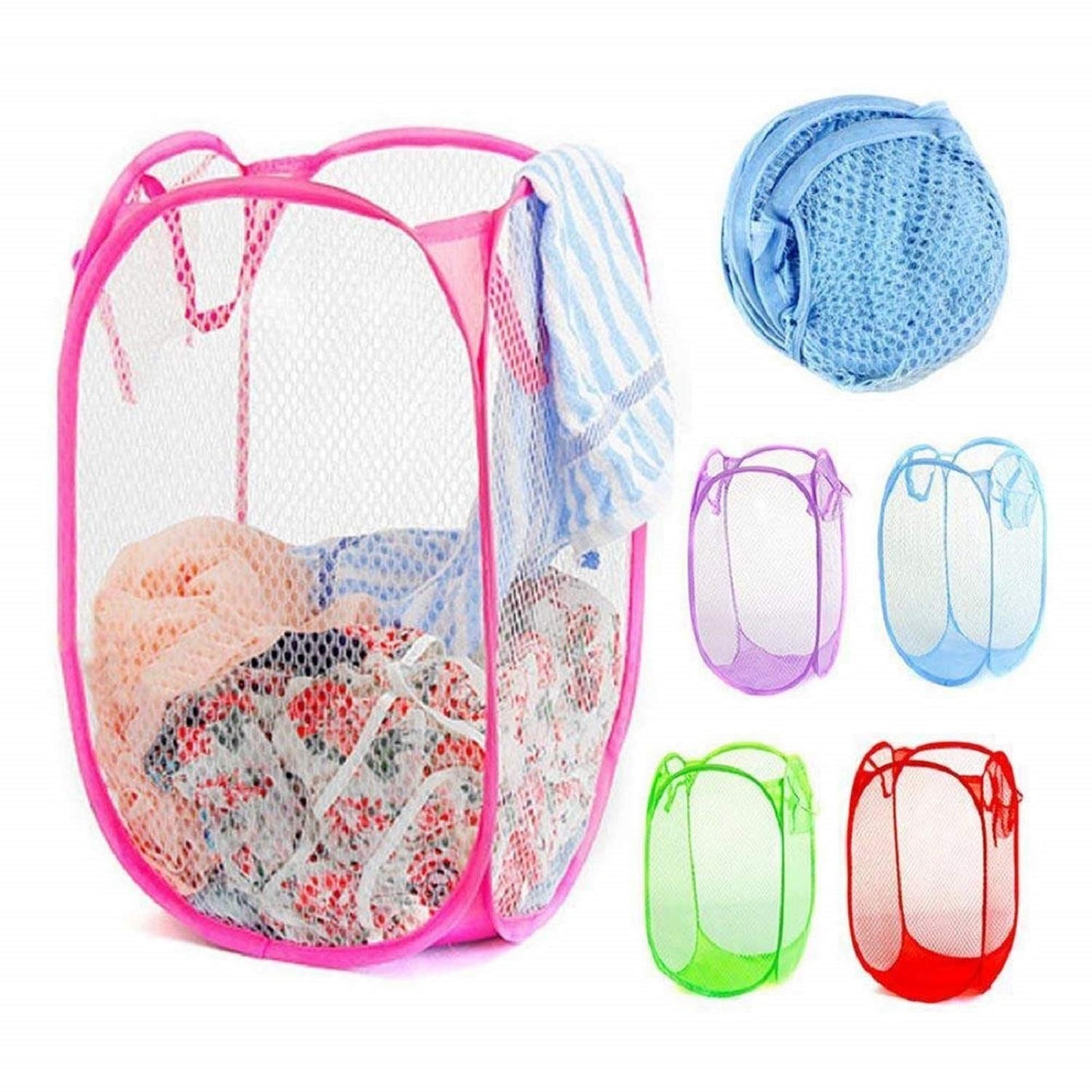 Kuber Industries Nylon Mesh Laundry Basket - Colour and Print Might Vary According to Availibility (Kubl1223), Blue