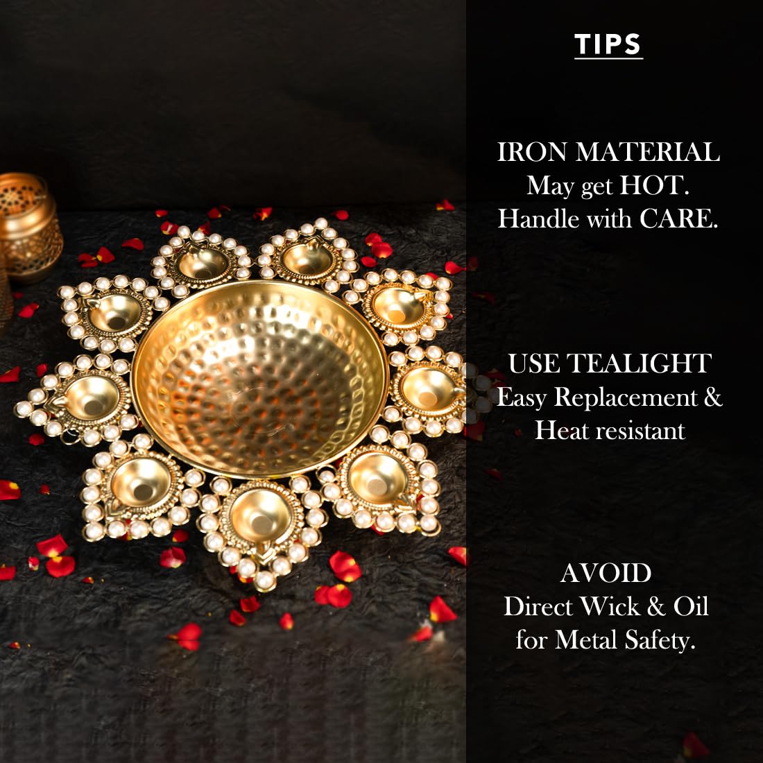 Ekhasa Iron Urli Bowl For Home Decor & Table Decoration | Floating Flowers, Tealight Candles Water Bowl For Diwali Pooja And Other Festivals | Gift For House Warming Ceremony (Medium), 2L