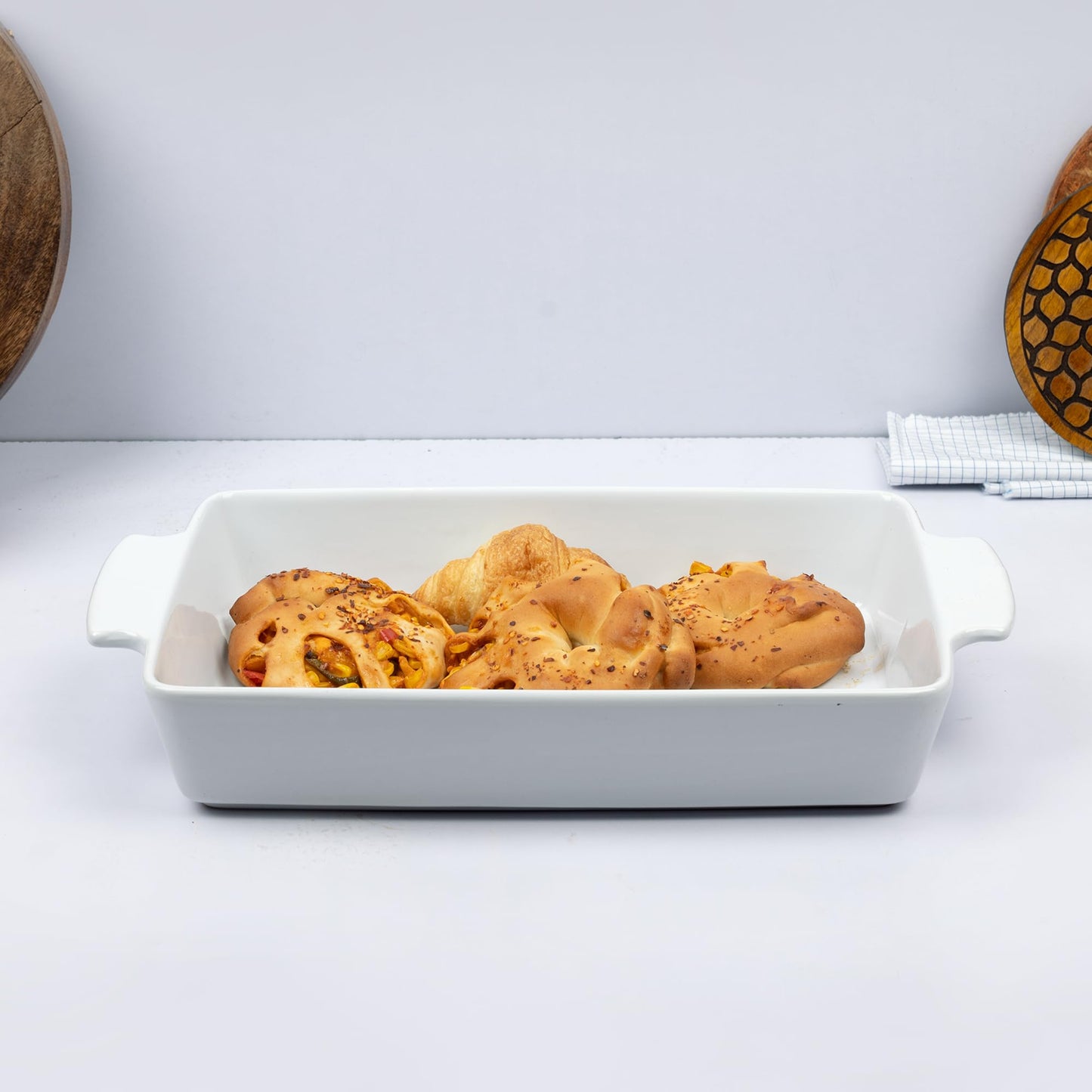 Anko Stoneware Rectangular Baking Tray | Oven, Dishwasher, Microwave-Safe Baking Dish | Oven to Table Cookware for Kitchen | White | 6.7 (H) x 43(W) x 24.5 (D) Cms