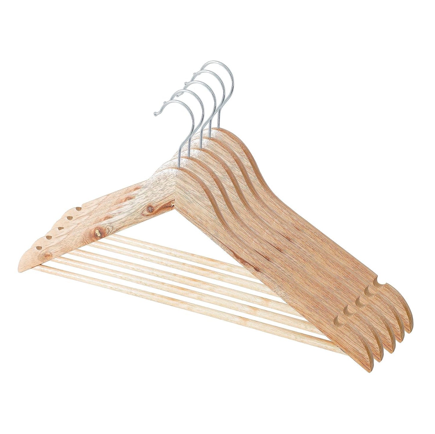 Set of 20: Wooden Cloth Hangers with Chromed Steel Hook | Natural Color | Durable & Stylish Storage | 20 pcs