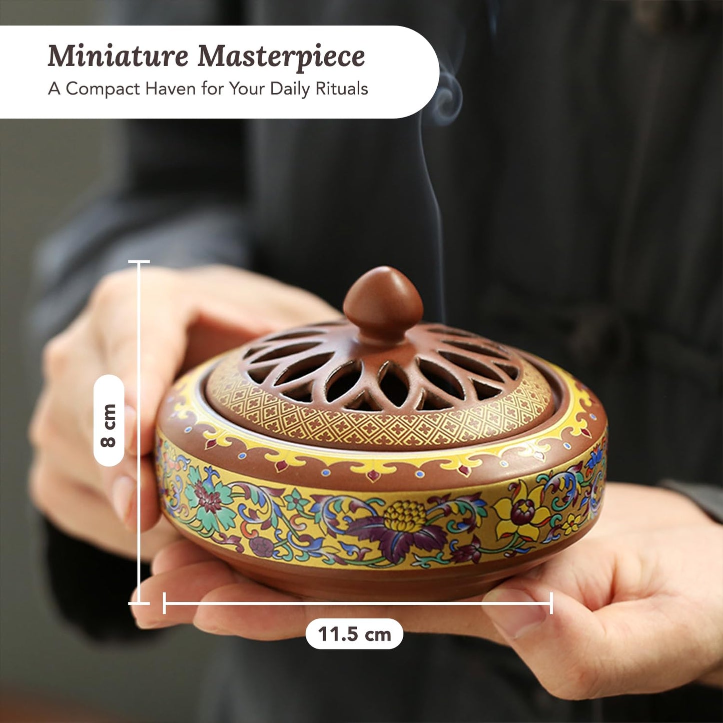 Ekhasa Ceramic Dhoop Dani Loban Burner Holder Stand for Home | Dhup Kapoor Dani for Puja | Sambrani Dhoop Holder | Dhuni Burner Samrani Dhoop Batti Stand for Pooja | Dhup Stand Incense Oud Burner