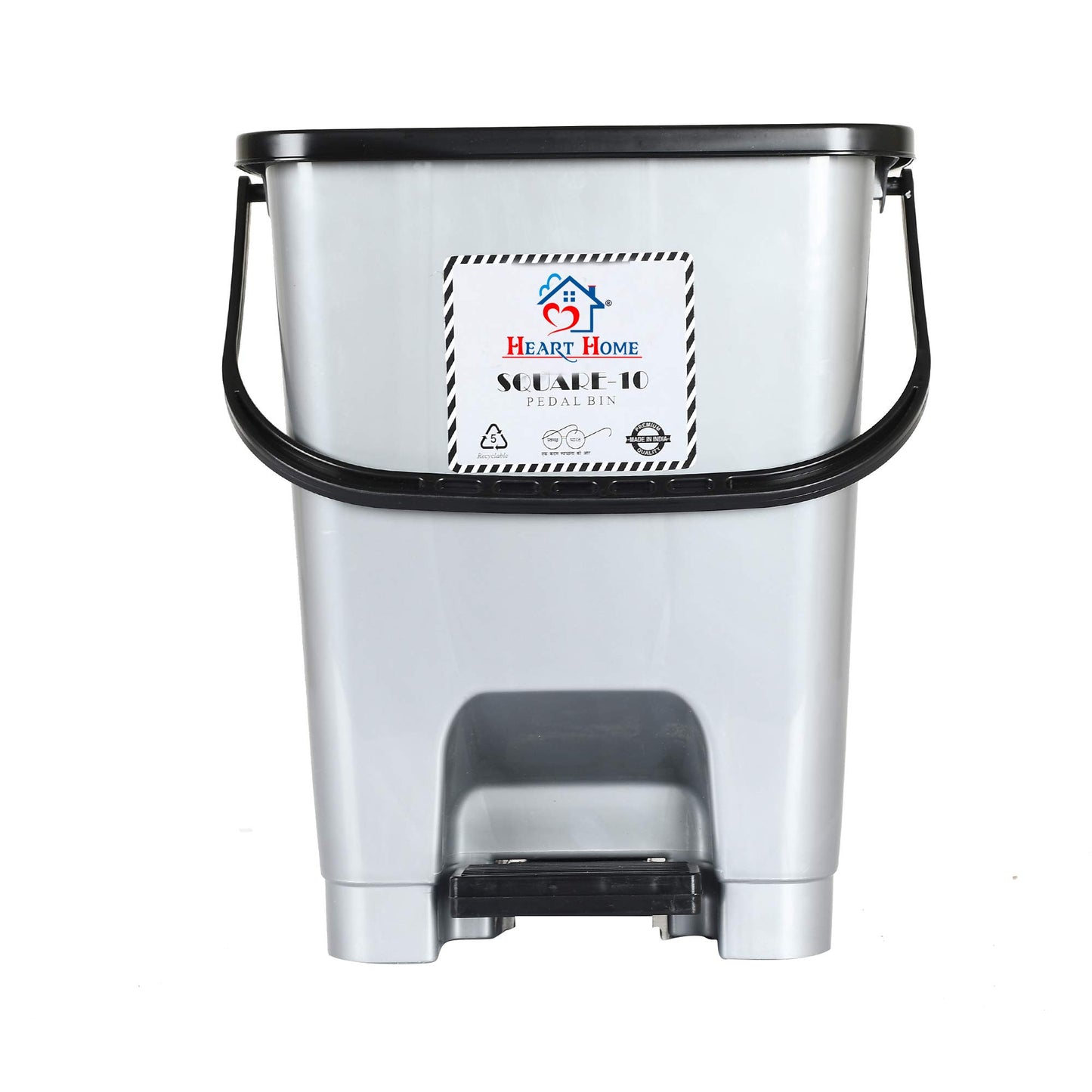 Heart Home Premium Plastic Pedal Dustbin 10 Ltr (Grey)-Pack of 3-HHEART16407