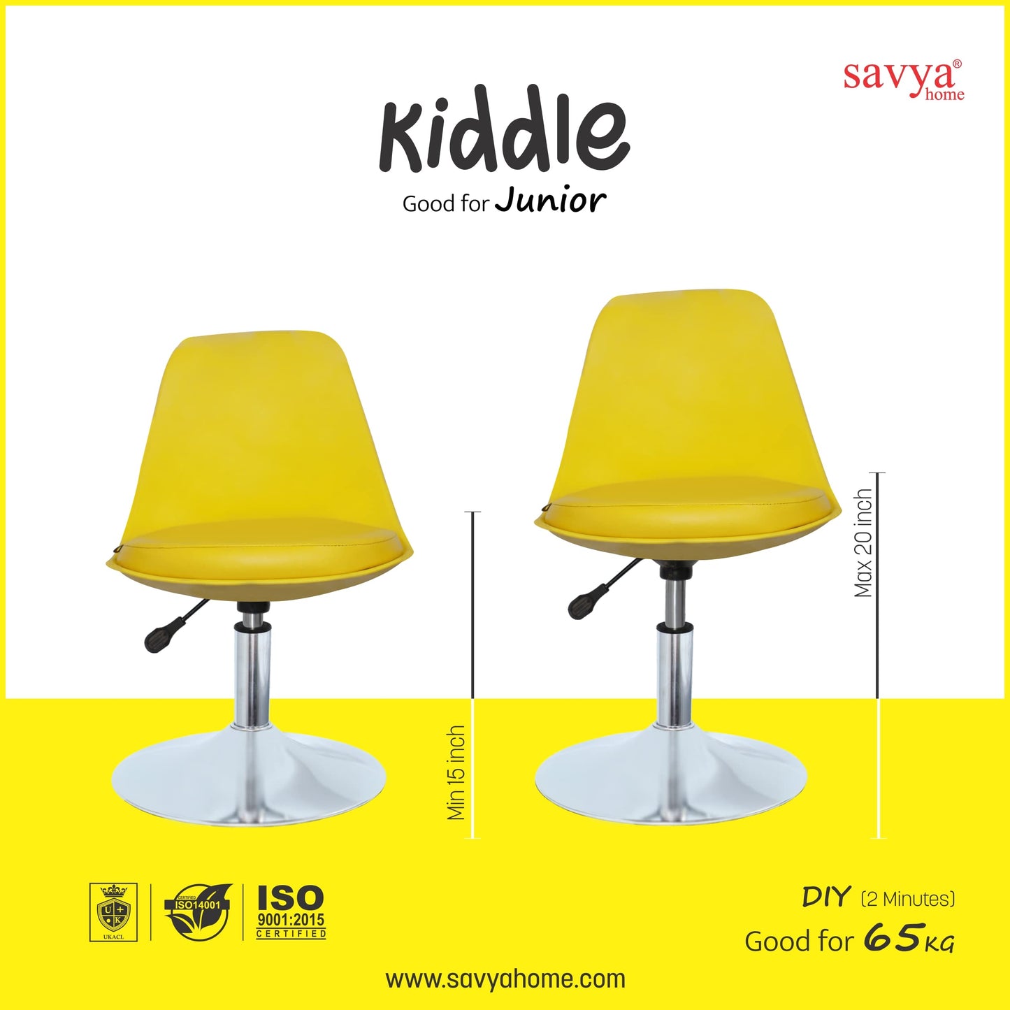 Kiddle Desk Chair - Revolving, Height Adjustable, Cushioned | 1 Chair, Easy Assembly | Yellow