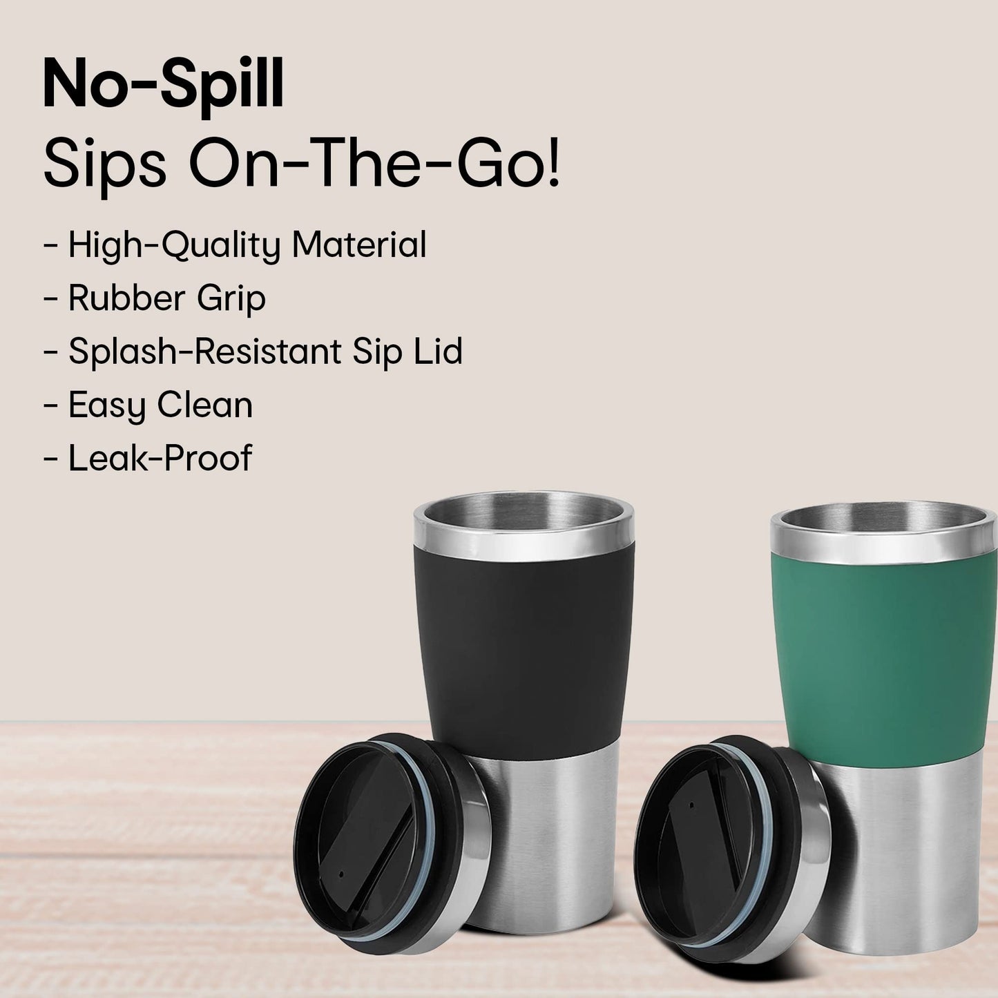 450 ML Insulated Travel Mug - BPA Free, Leak Proof | Double Wall Stainless Steel | Keeps Drinks Hot/Cold | Green