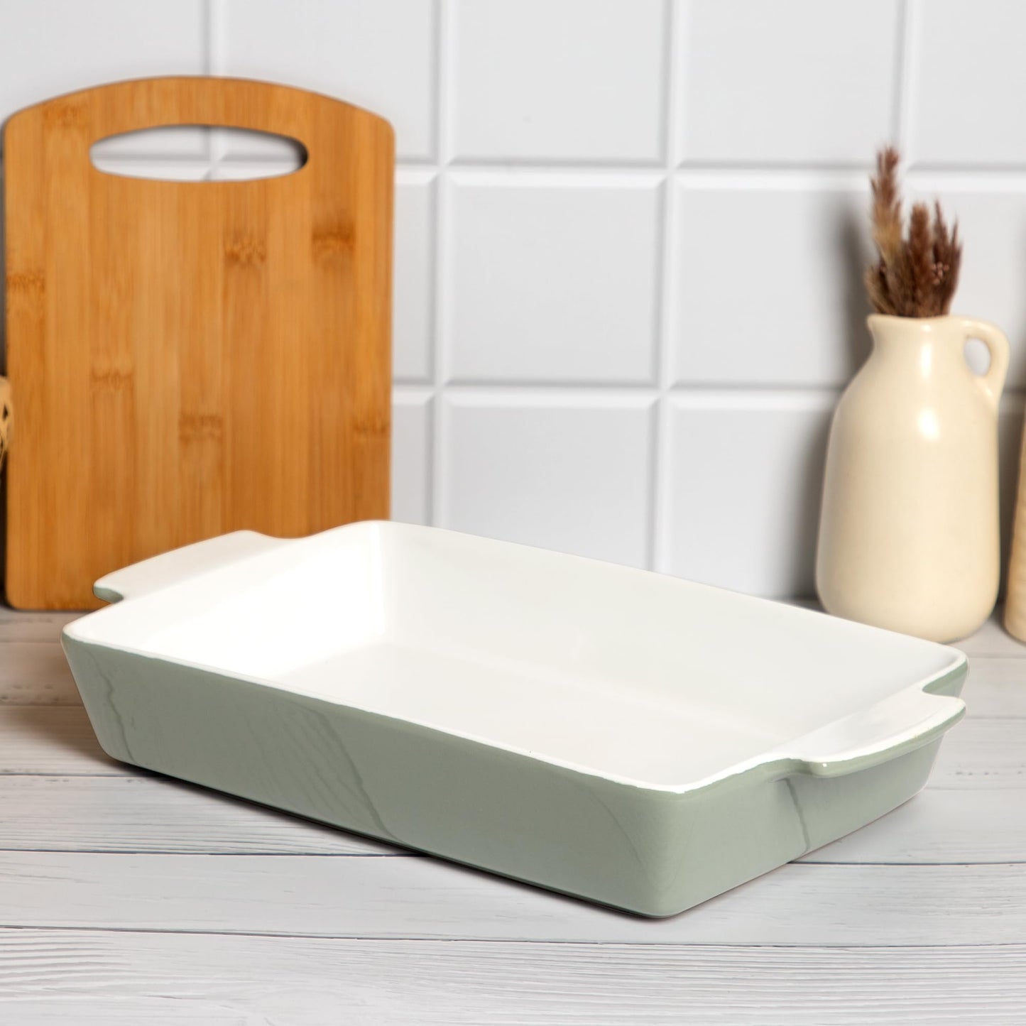 Rectangular Stoneware Baking Tray with Handles | Oven, Microwave, Dishwasher Safe | 6.7 x 42.5 x 24.5cm | Glazed