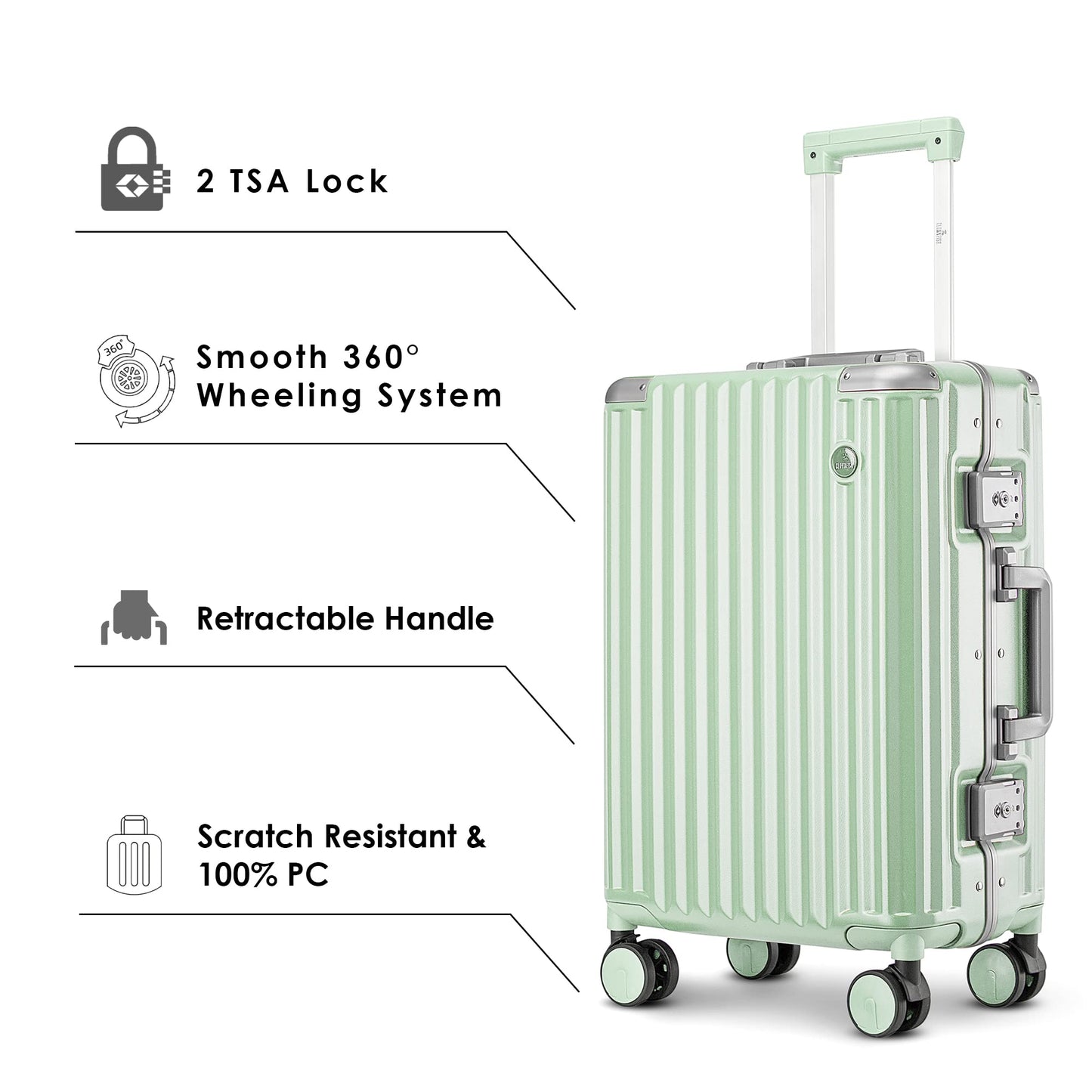 THE CLOWNFISH Stark Series Luggage PolyCarbonate Hard Case Suitcase Eight Wheel Trolley Bag with Double TSA Locks- Pistachio Green (Small size, 57 cm-22 inch)