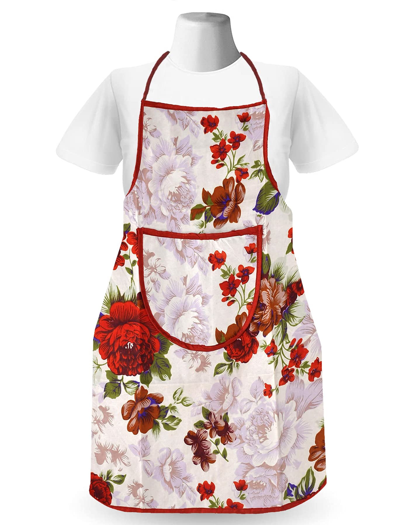 Kuber Industries Flower Printed Apron with 1Front Pocket, Pack of 2 (Red)