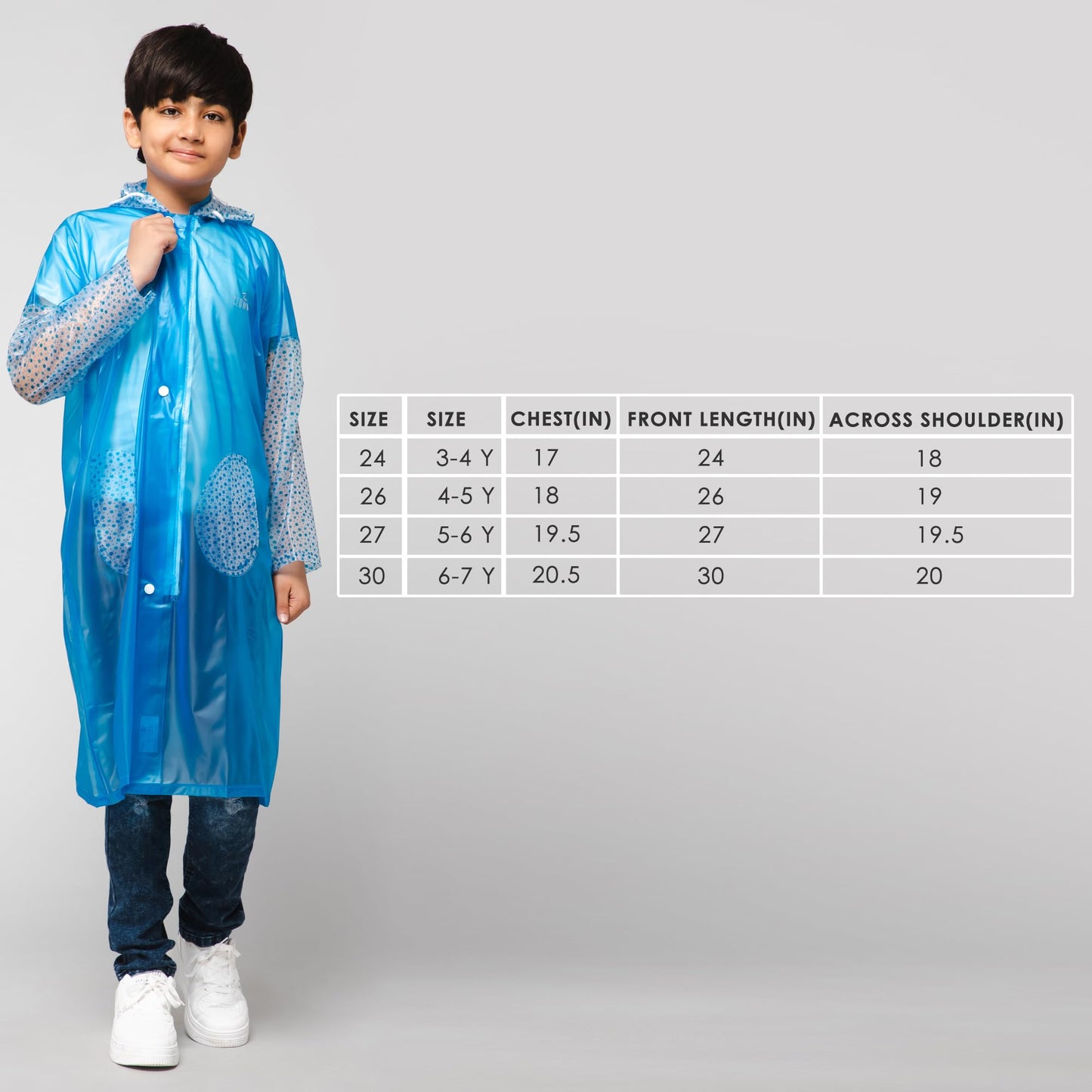 THE CLOWNFISH Unisex Kids Waterproof Longcoat with Adjustable Hood | Single Layer PVC | Age 4-5 Years | Sky Blue