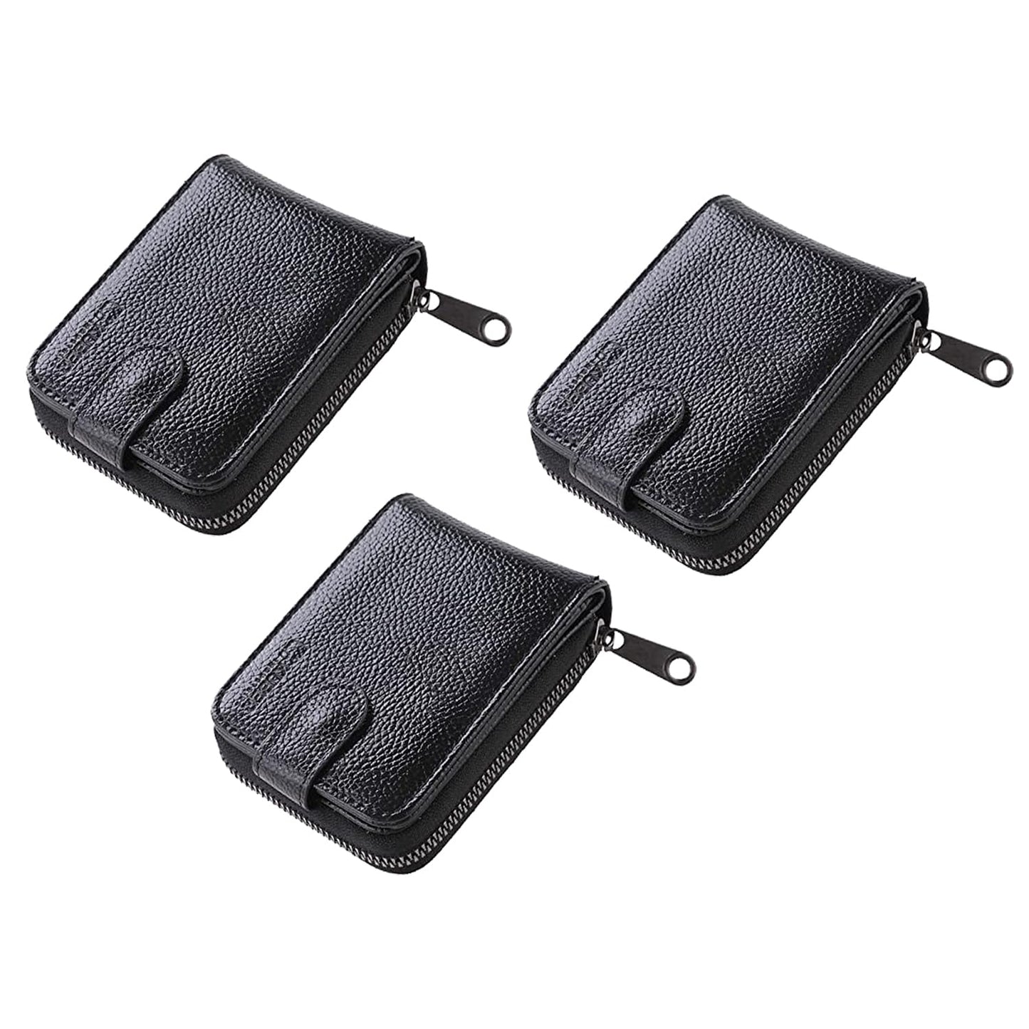 Kuber Industries Card Holder Wallet for Men Women|Debit Credit Card Holder|Wallet for Id, Visiting Card, Buisness Card|RFID Protected|Button & Zipper Closure Wallet|Black (Pack of 3)