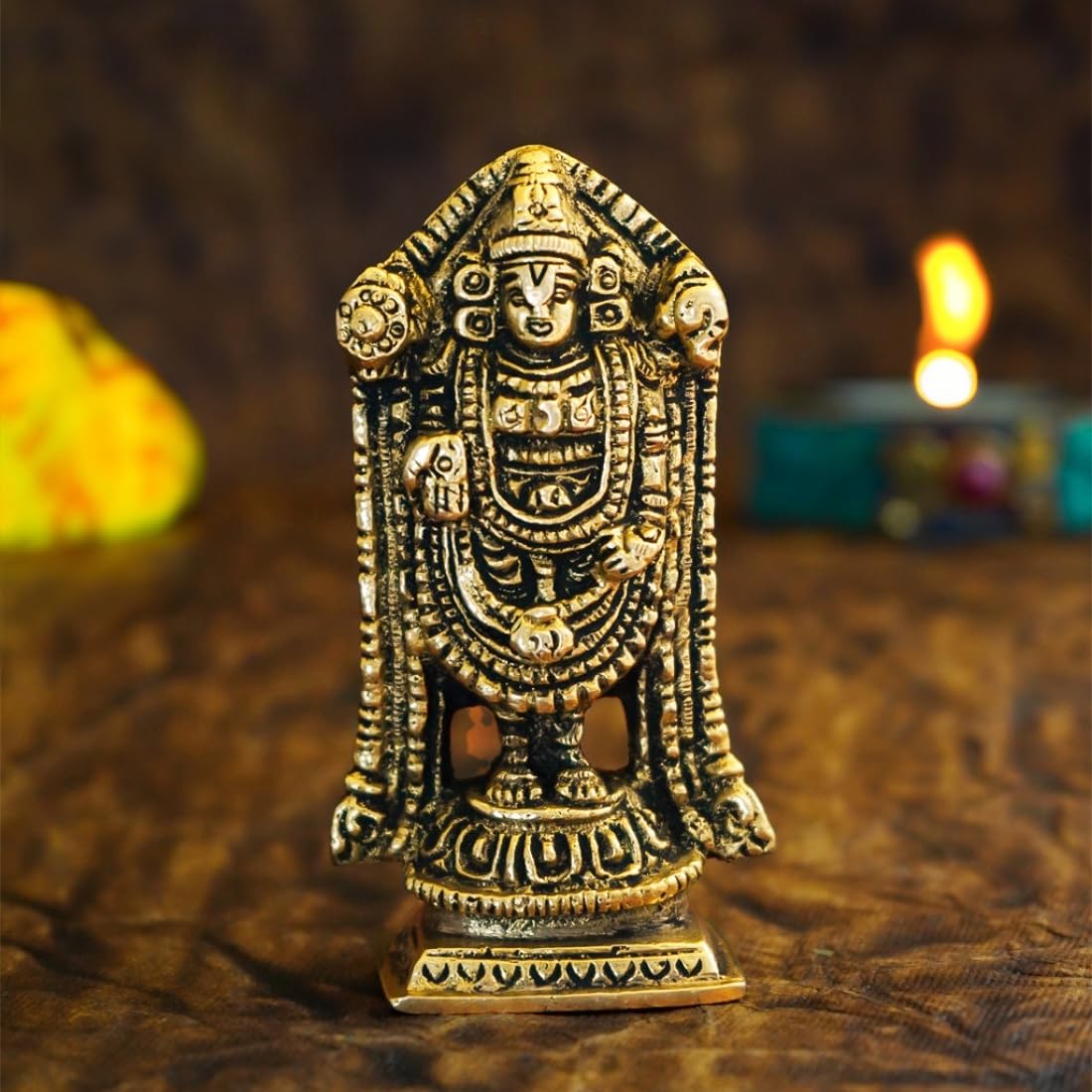 Brass Tirupati Balaji Idol - Traditional Design for Home Décor & Office Desk | 8.0 cm | Polished Brass