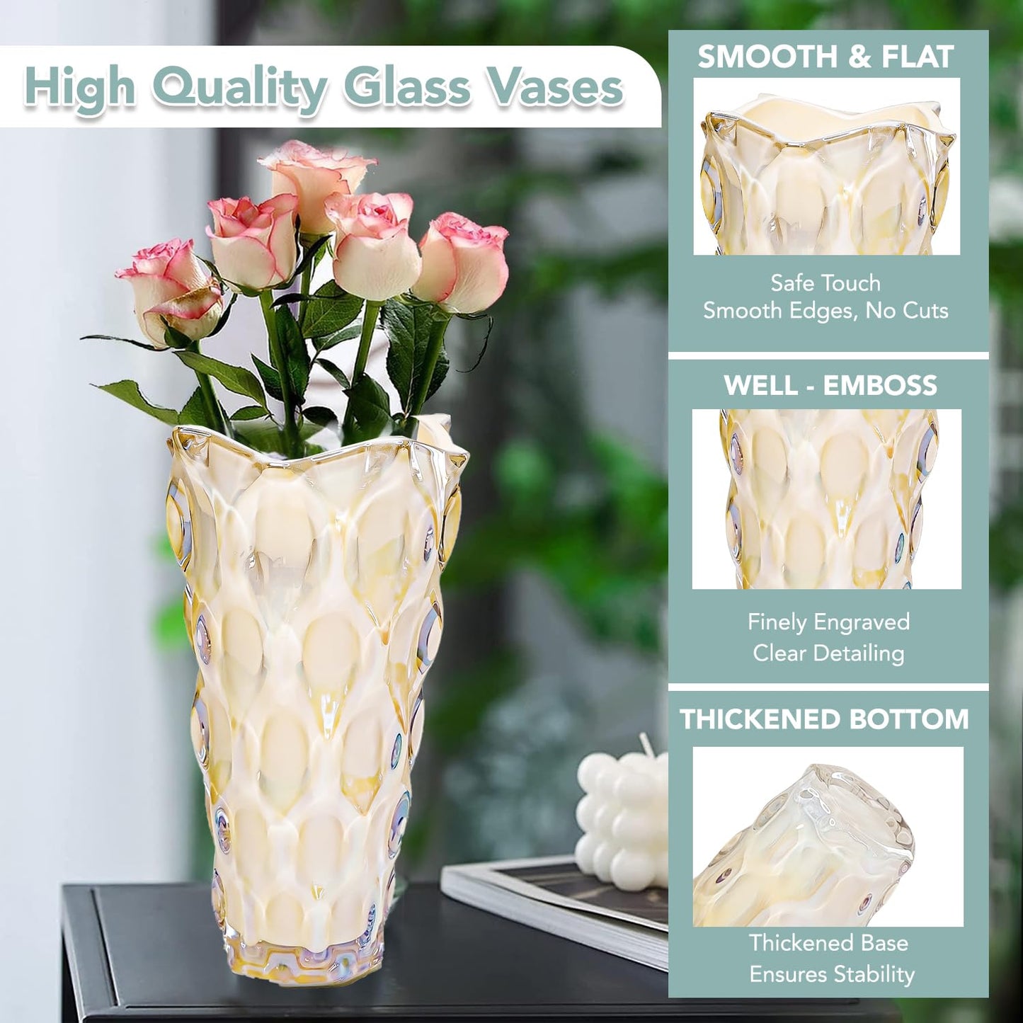 Crystal Glass Vase - Textured Design, Thickened for Stability | Perfect for Home & Office Decor | Multicolor