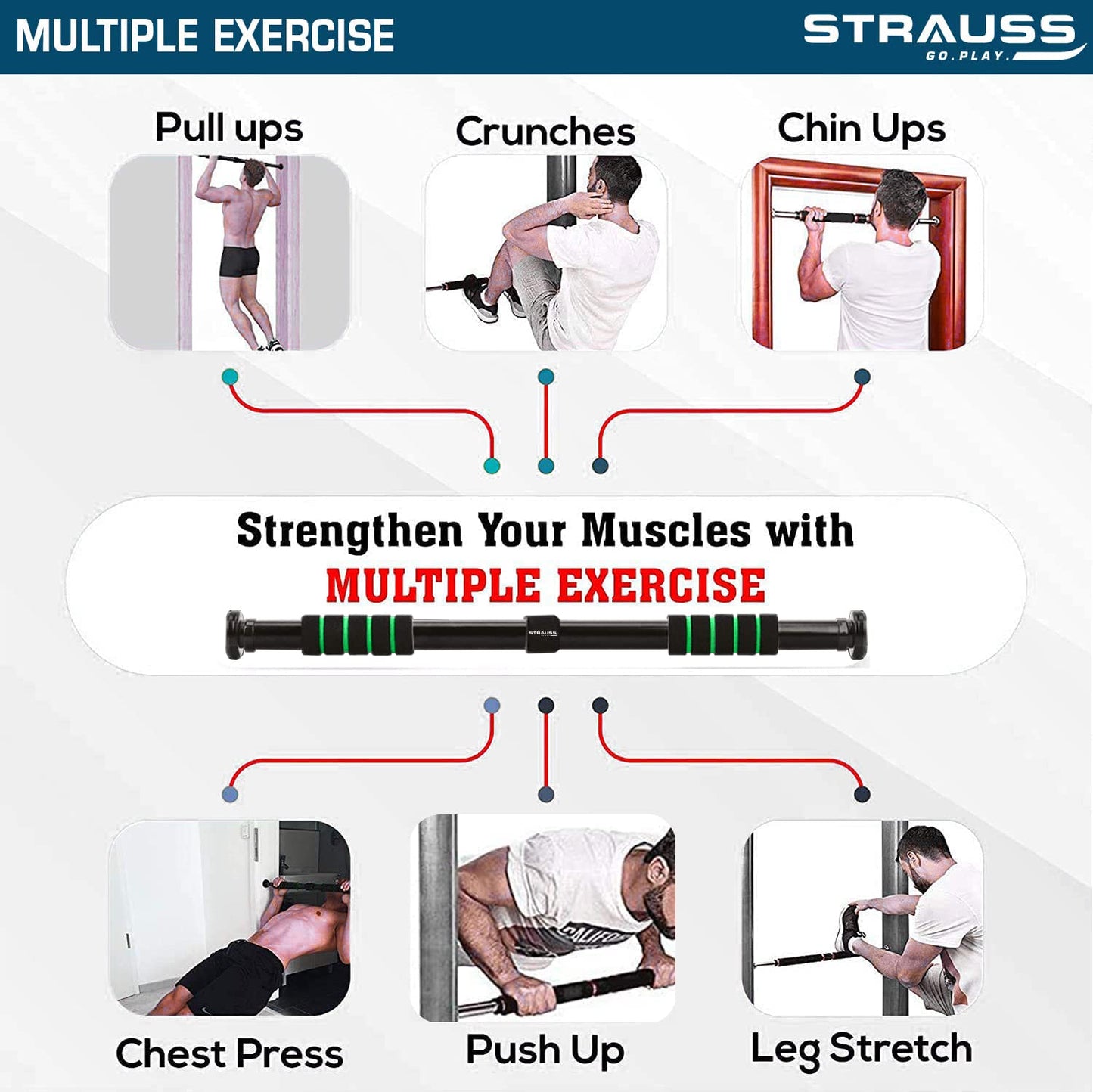 Strauss Pull Up Bar - adjustable length for fitness