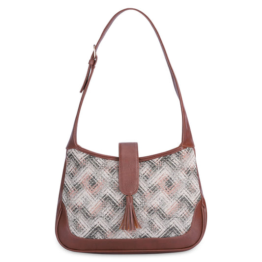 Samantha Tapestry Handbag - Lightweight, Checkered Design | 3 Pockets | Capacity: 7 | White-Checks
