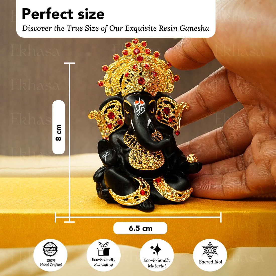 Ekhasa Ganesh Idol for Car Dashboard | Ganpati Idol for Cars | Vinayak Idols for Car Dash Board, Home Decor | Ganapathi Idol for Home | Vinayagar Statue | Ganpati ji for Office Desk (Black)