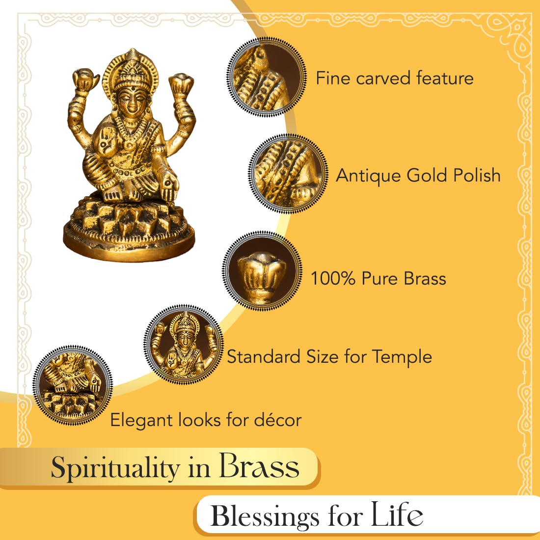 Combo: Brass Ganesh Lakshmi Idol - Pure Pital for Pooja, Home Decor, Office & Car | Size: 7 inches | Gold