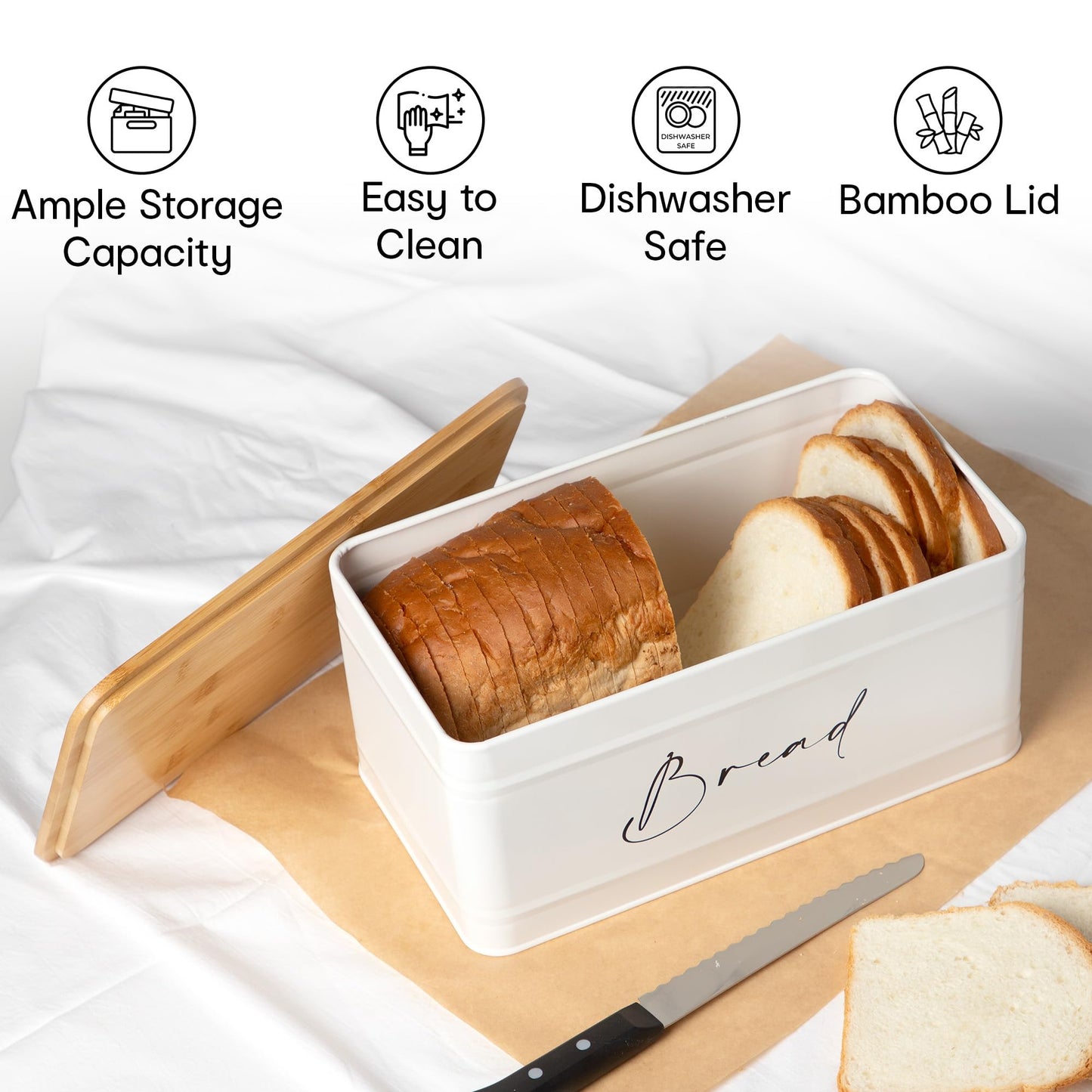 Anko Sleek Bread Bin With Bamboo Lid For Kitchen | Food Grade Bpa-Free Metal Box Container For Easy Storage Of Bread, Cakes, Sandwiches | Rust Resistant Countertop Organizer | 15 X 33 X 18Cm, Blue