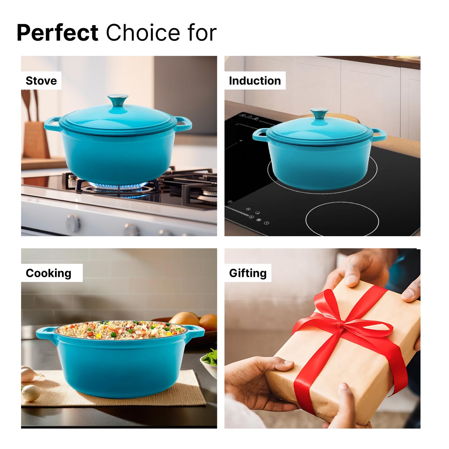 UMAI Enameled Cast Iron Cookware (5L) | Cast Iron Dutch Oven With Silicon Sleeve Handles | Biryani Handi Heavy Bottom | Gas & Induction| Non Stick Biryani Pot | Cast Iron Casserole | Rust Proof (Blue)