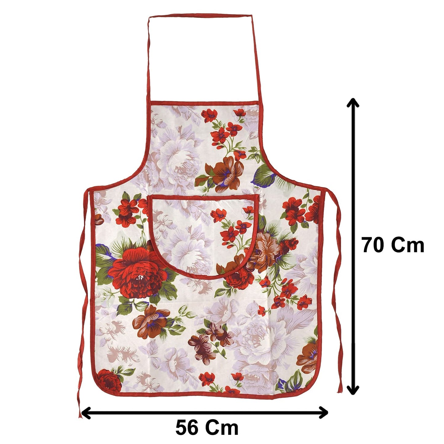 Kuber Industries Flower Printed Apron with 1Front Pocket, Pack of 2 (Red)