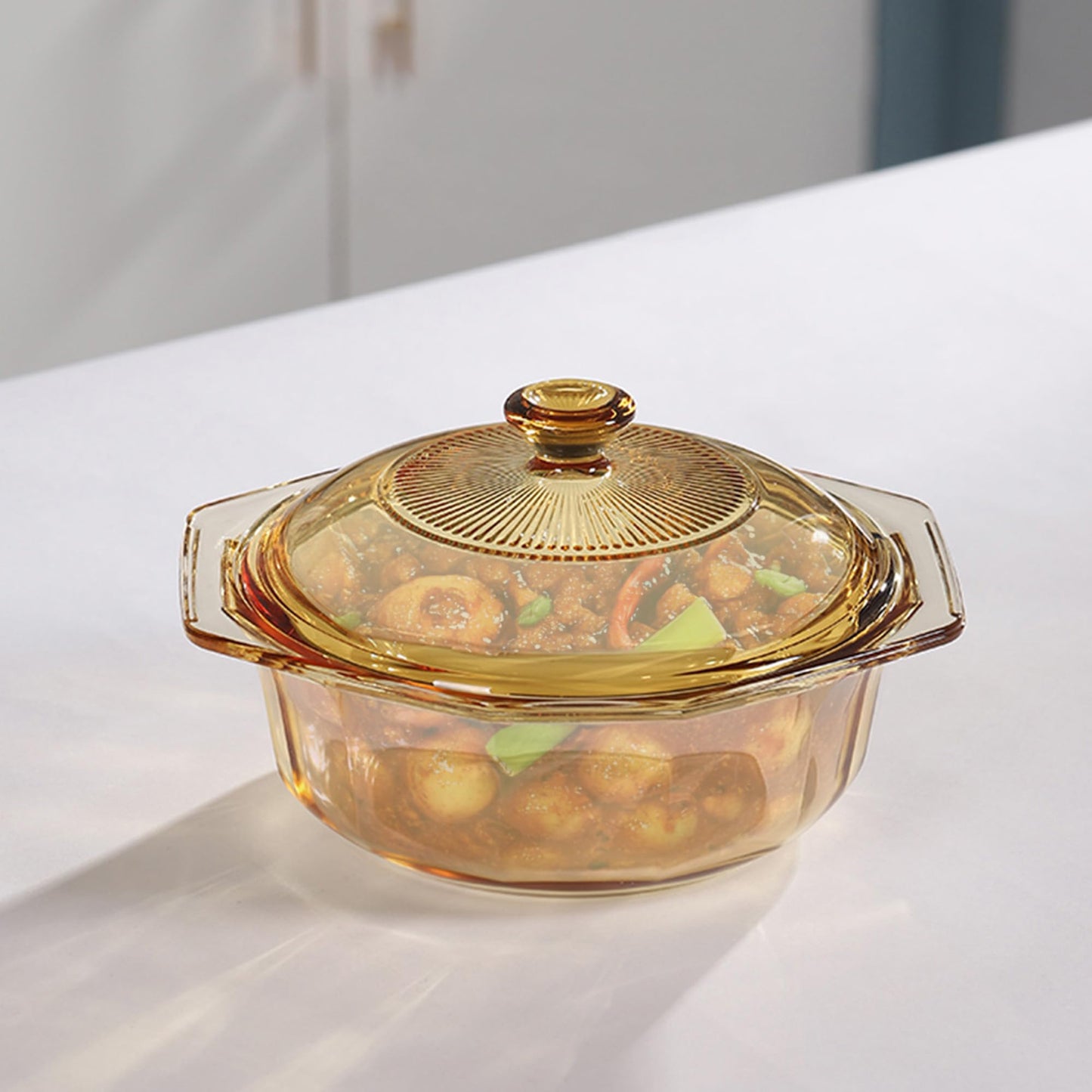 UMAI Borosilicate Glass Casserole with Lid | Glass Bowl | Microwave Safe & Dishwasher safe | Casserole for Biryani, Pulao, Halwa, Curries, Roti | Scratch resistant, BPA free | Amber Color (1.1L)