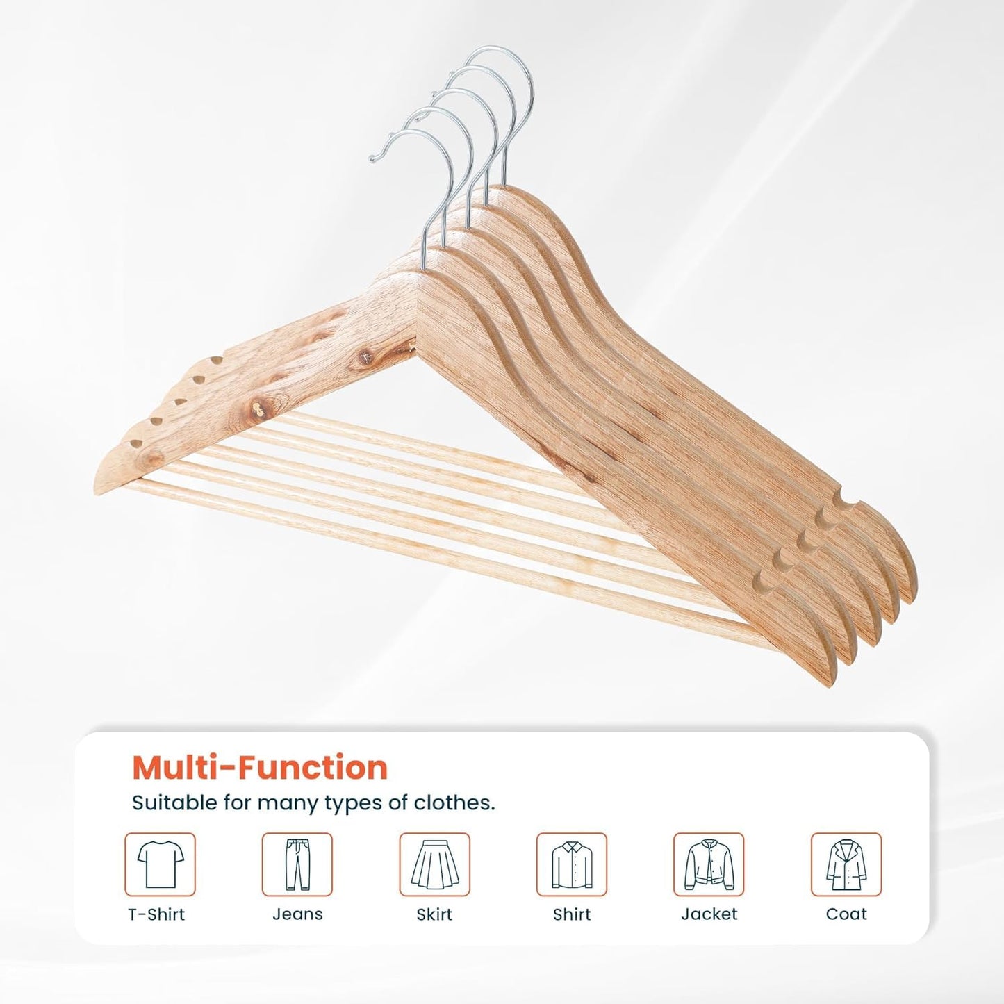 Set of 20: Wooden Cloth Hangers with Chromed Steel Hook | Natural Color | Durable & Stylish Storage | 20 pcs