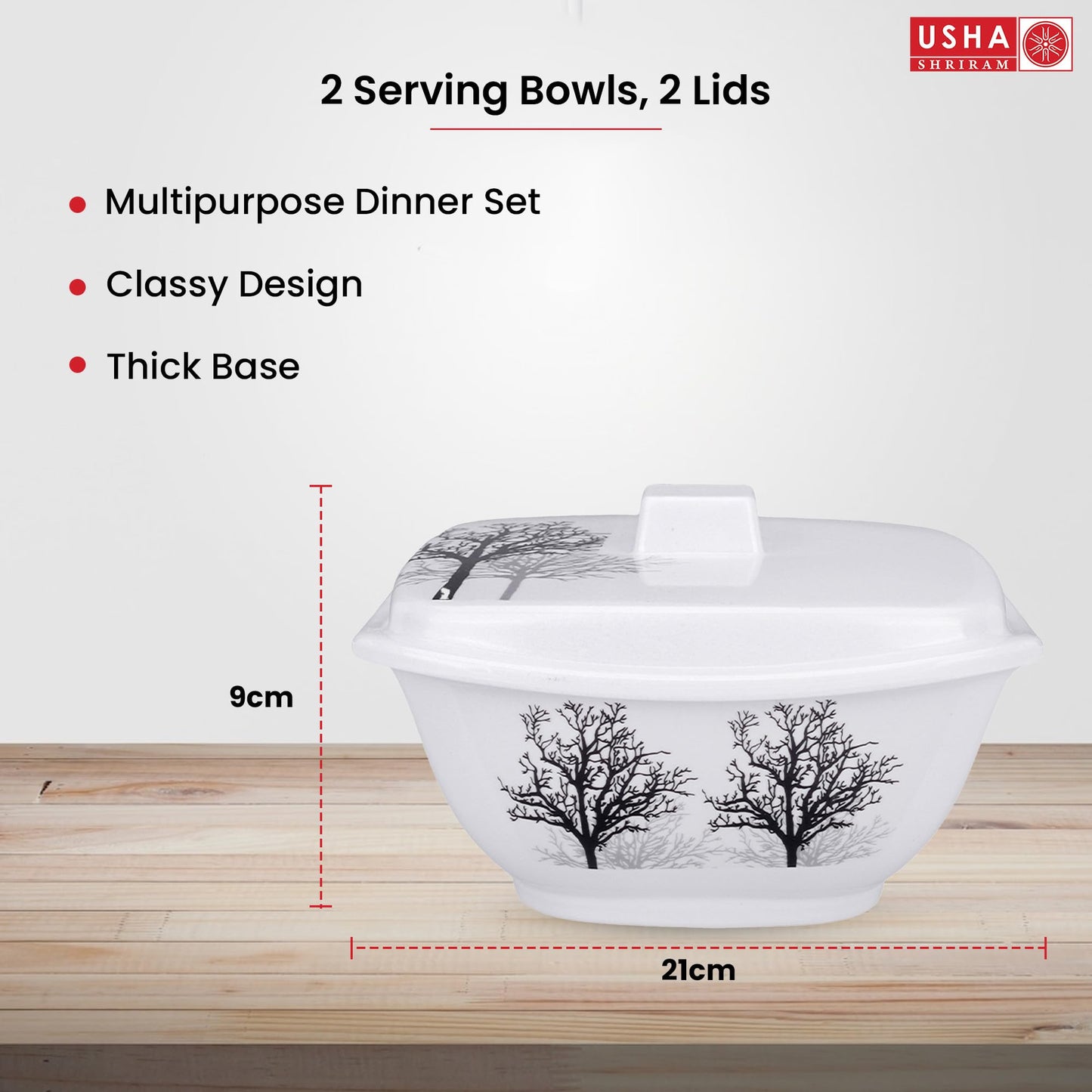 Combo: Melamine Big Serving Bowls with Lid - Unbreakable, Heat Resistant | 4 Pcs | 1.4L each | Black Tree