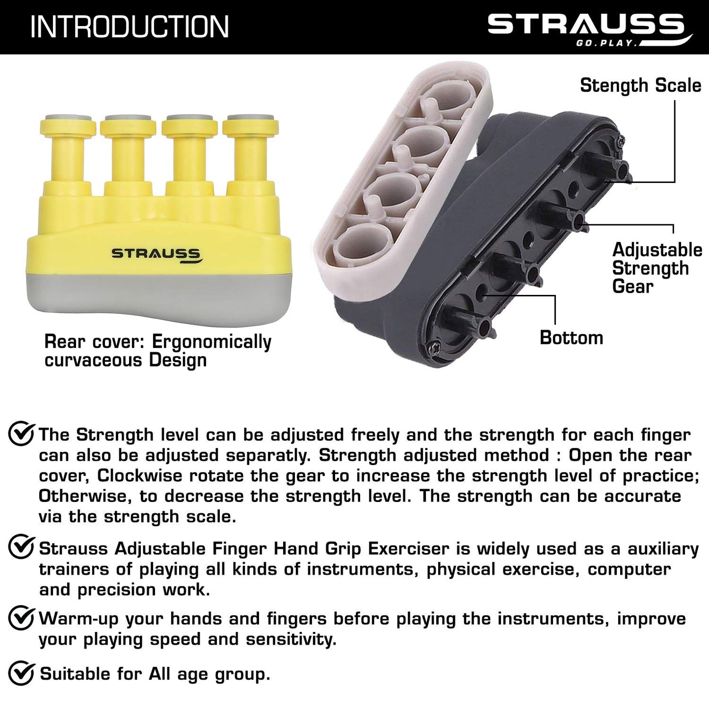 Strauss Adjustable Finger Hand Grip - Daily finger exercises