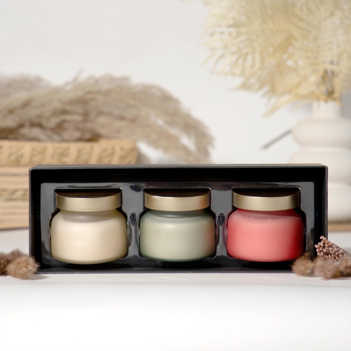 Combo: Scented Soy Wax Candles - Raspberry, Citrus & Honey Aroma | Set of 3 | 40 hrs Burn Time | Jar Candles