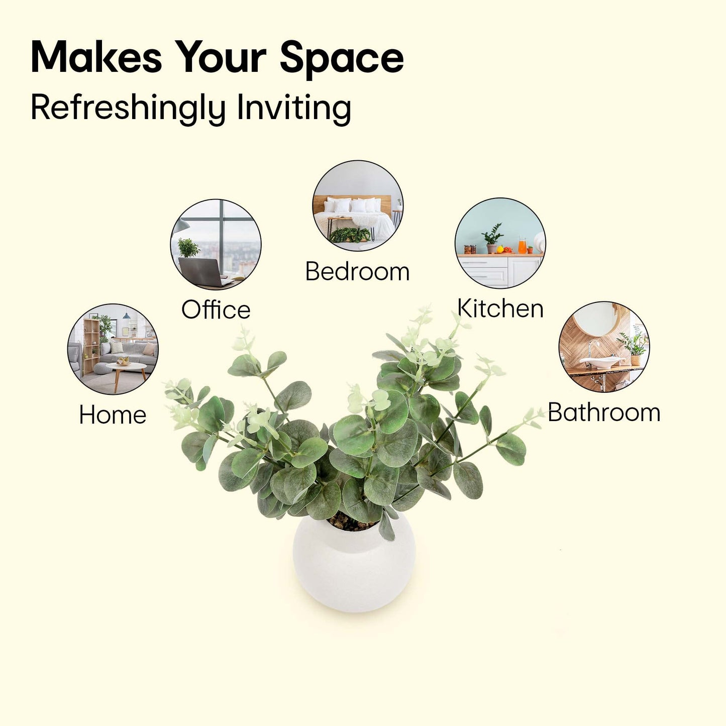 Artificial Eucalyptus Plant with White Vase | Decorative Potted Plant for Home & Office | Natural Look