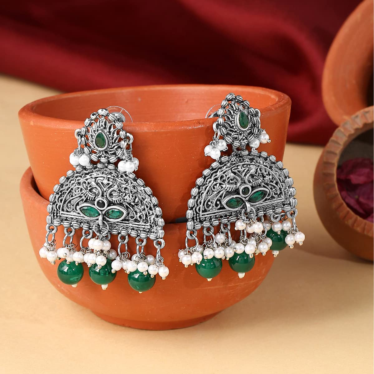 Yellow Chimes silver jhumki earrings - gift for birthdays