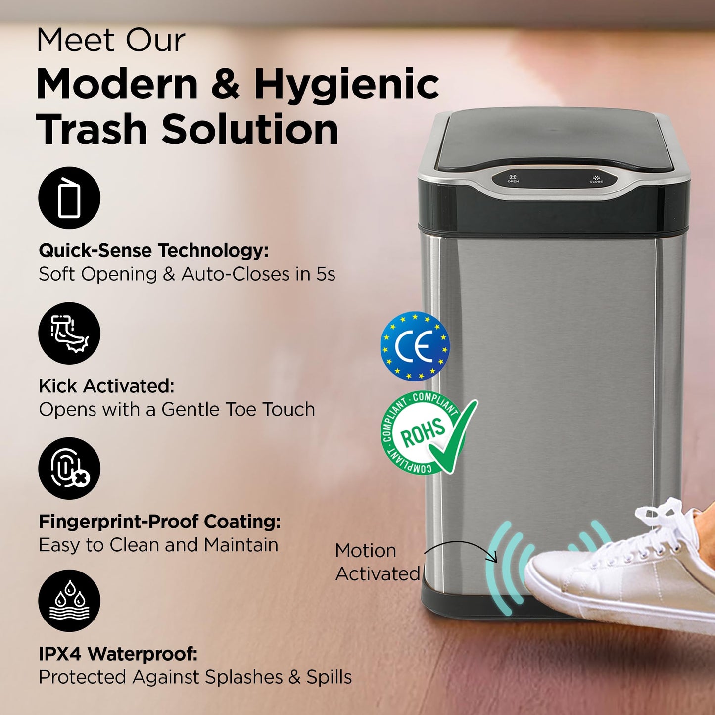 UMAI 12L Dustbin For Kitchen | Automatic Smart Sensor Dustbin With Lid | Dustbin For Bathroom, Office, Bedroom | Touch-free Experience CE & RoHS Certified | Kick & Wave Sensing Garbage Bin | Trash Can