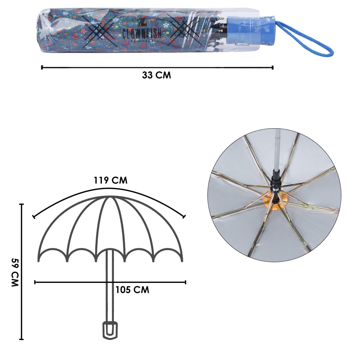 THE CLOWNFISH Umbrella Splash Series 3 Fold Auto Open Waterproof Water Repellent 190 T Immitation Nylon Double Coated Silver Lined Umbrellas For Men and Women (Peacock Blue)